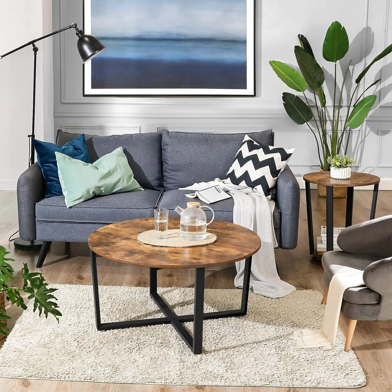 VASAGLE Couchtisch, Kaffeetisch, Ø88 x 47 cm, für Wohnzimmer