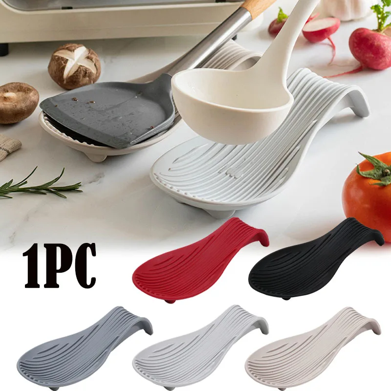 Silicone Spoon Holder Kitchen Spoon Rest Utensil Heat Resistant Storage Shelves Kitchen Cooking Tools Kitchen Accessories