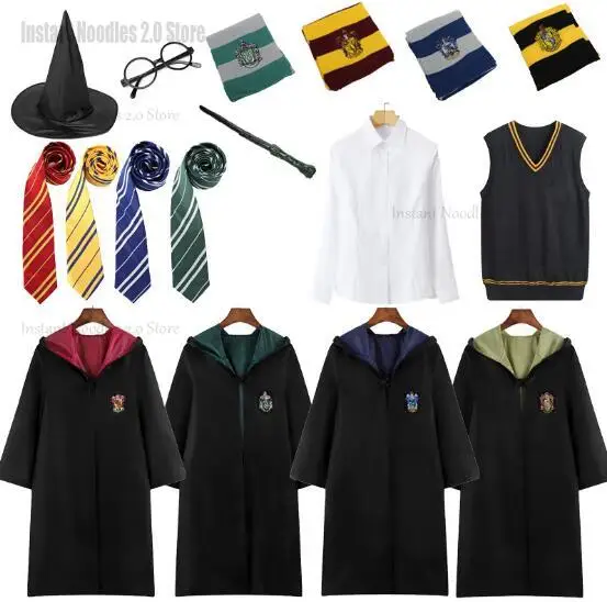 Kinder Erwachsene Slytherin Robe Umhang Kostüm Für Kinder Männer Frauen Magie Schule Hogwarts Uniform Wizard Cosplay Halloween Kostüme Image