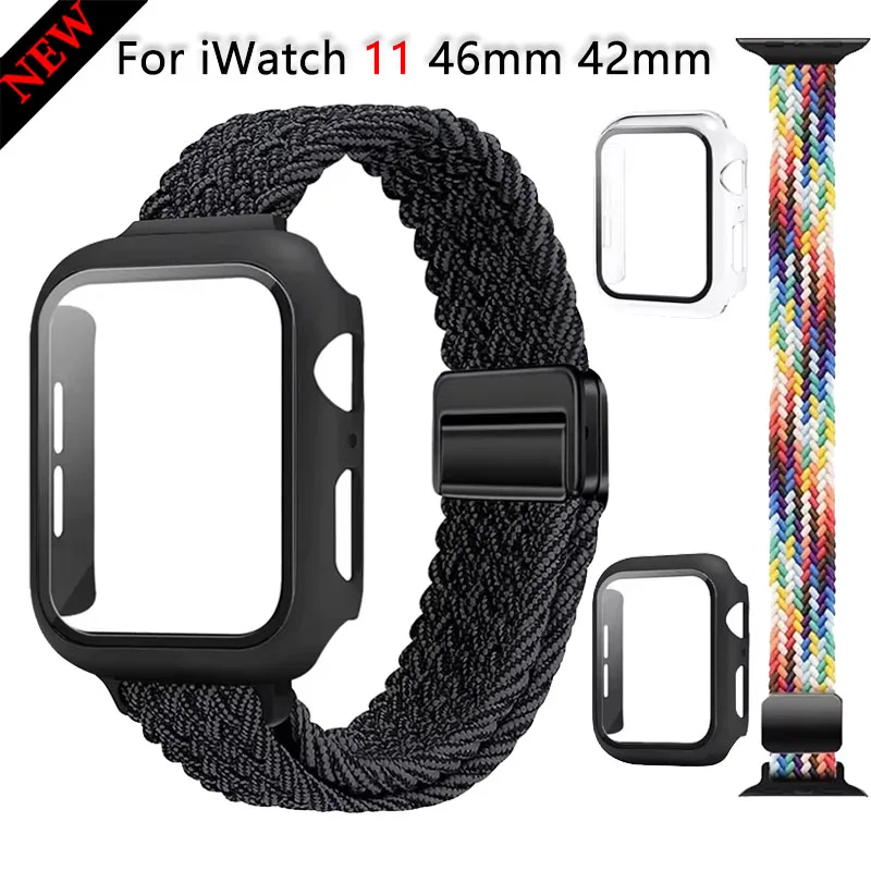 Nylonarmband + PC-Gehäuse für Apple Watch Ultra 3/2/1 49 mm 11/10 46/42 mm Displayschutzhülle iWatch 9 8 7 6 5 SE3 45/41 mm 44/40 mm Image