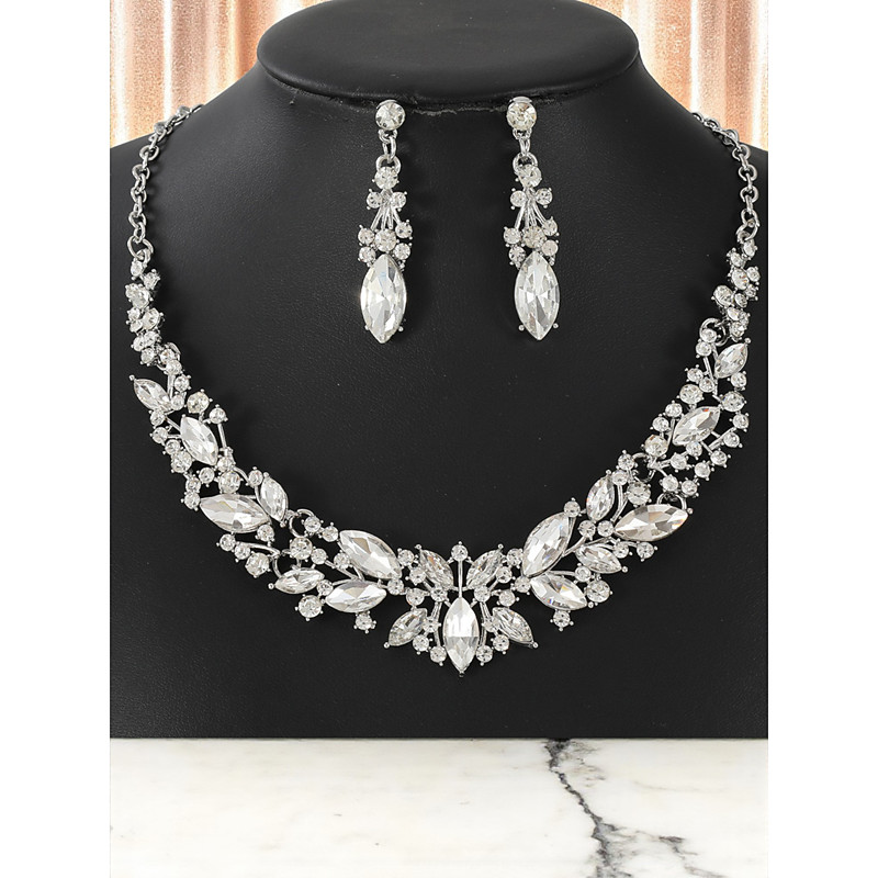 Women's Emerald Green Crystal Necklace and Earrings Set, Elegant Gold-Plated Jewelry for Evening Gala, Prom Cocktail Party