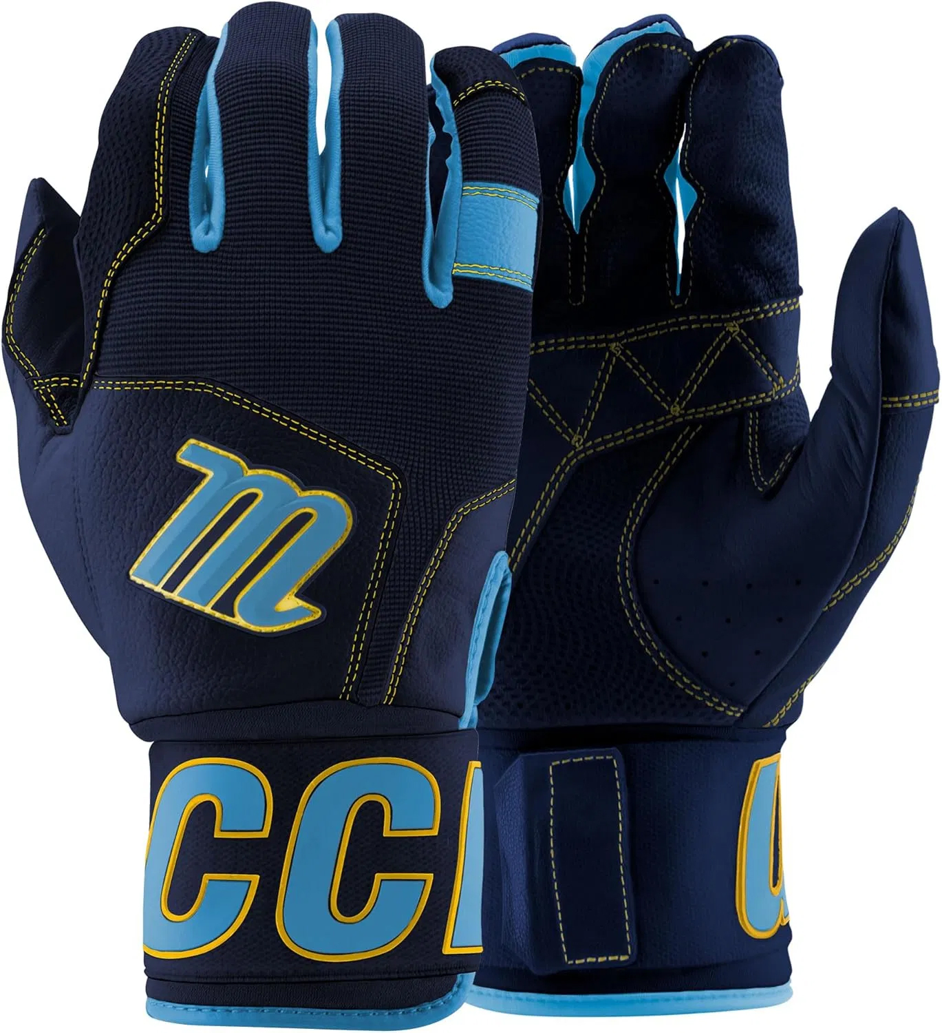 Marucci Blacksmith V2 Adult Baseball Batting Gloves Navy/Carolina Blue