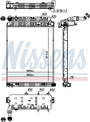 NISSENS Kühler, Motorkühlung Universal mit Ölkühler für MERCEDES-BENZ 9405000403 A9405000403 9405000303 62648 Image