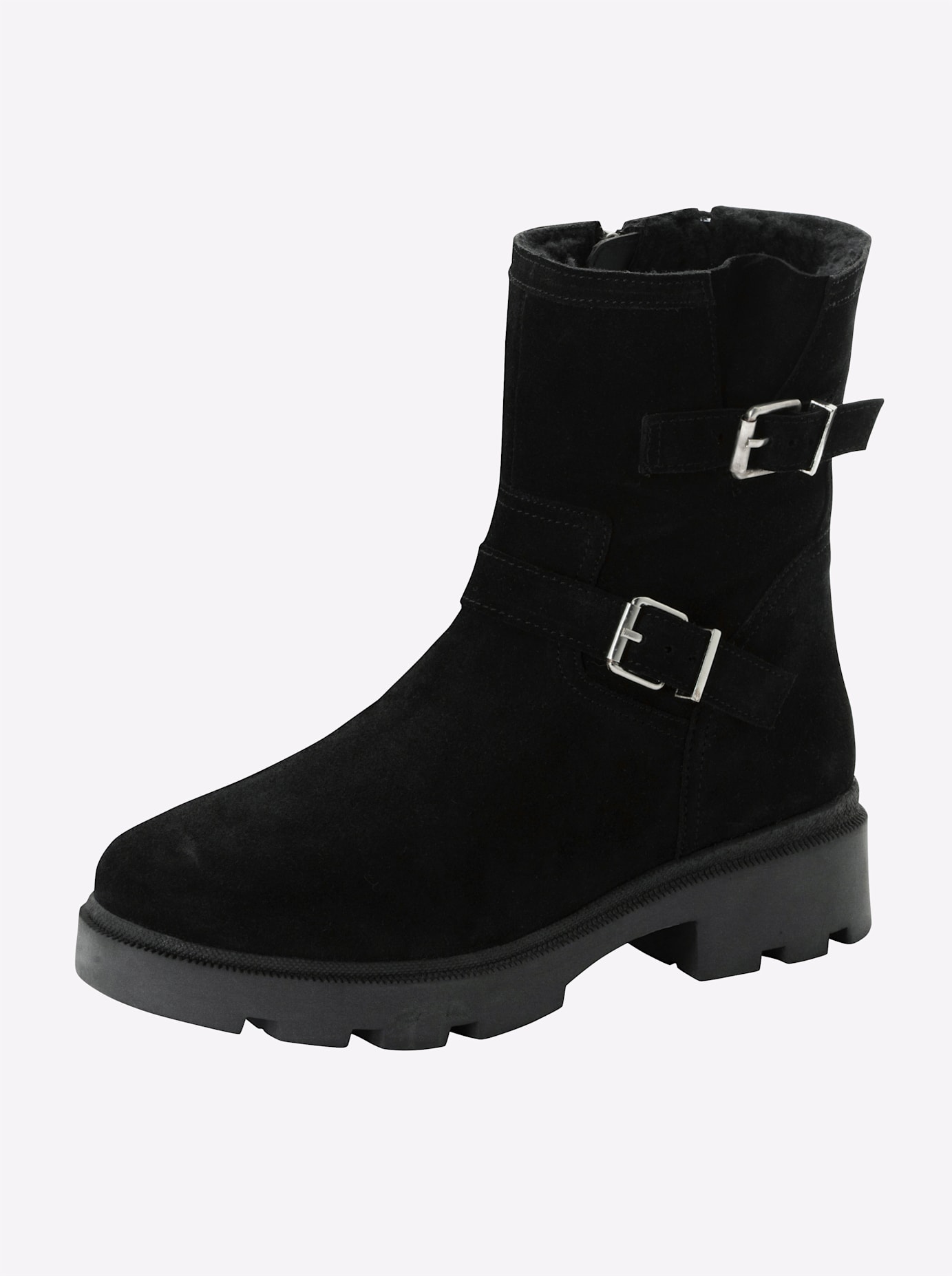 Stiefelette SHEEGO, Damen, Gr. 43, XXL-Schaft, schwarz, Leder, Veloursleder, Schuhe Stiefelette