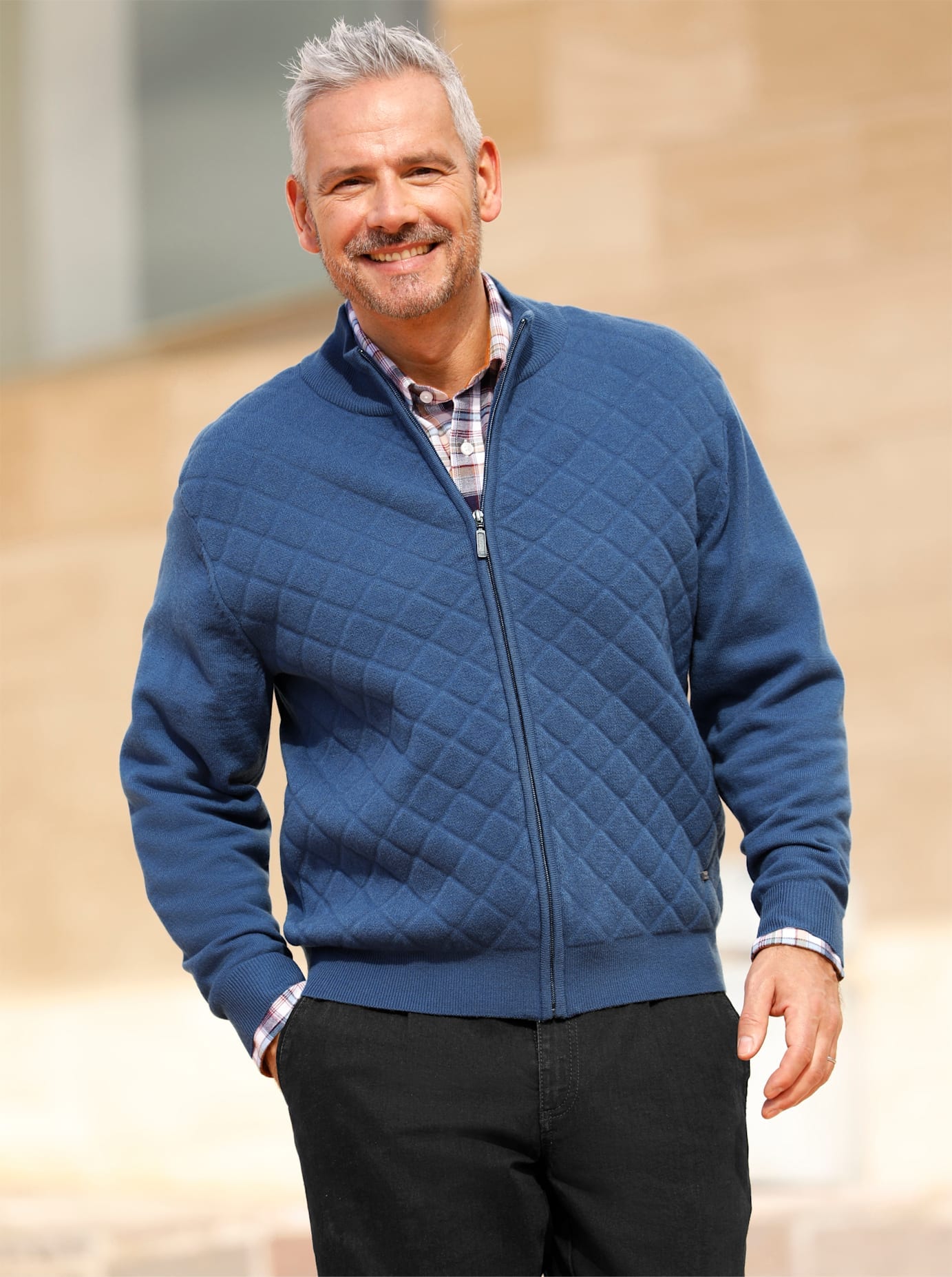 Strickjacke MARCO DONATI, Herren, Gr. 56/58, blau (jeansblau), 68% Polyacryl, 29% Wolle, 2% Polyester, 1% Elasthan, unifarben, Strickjacken Image
