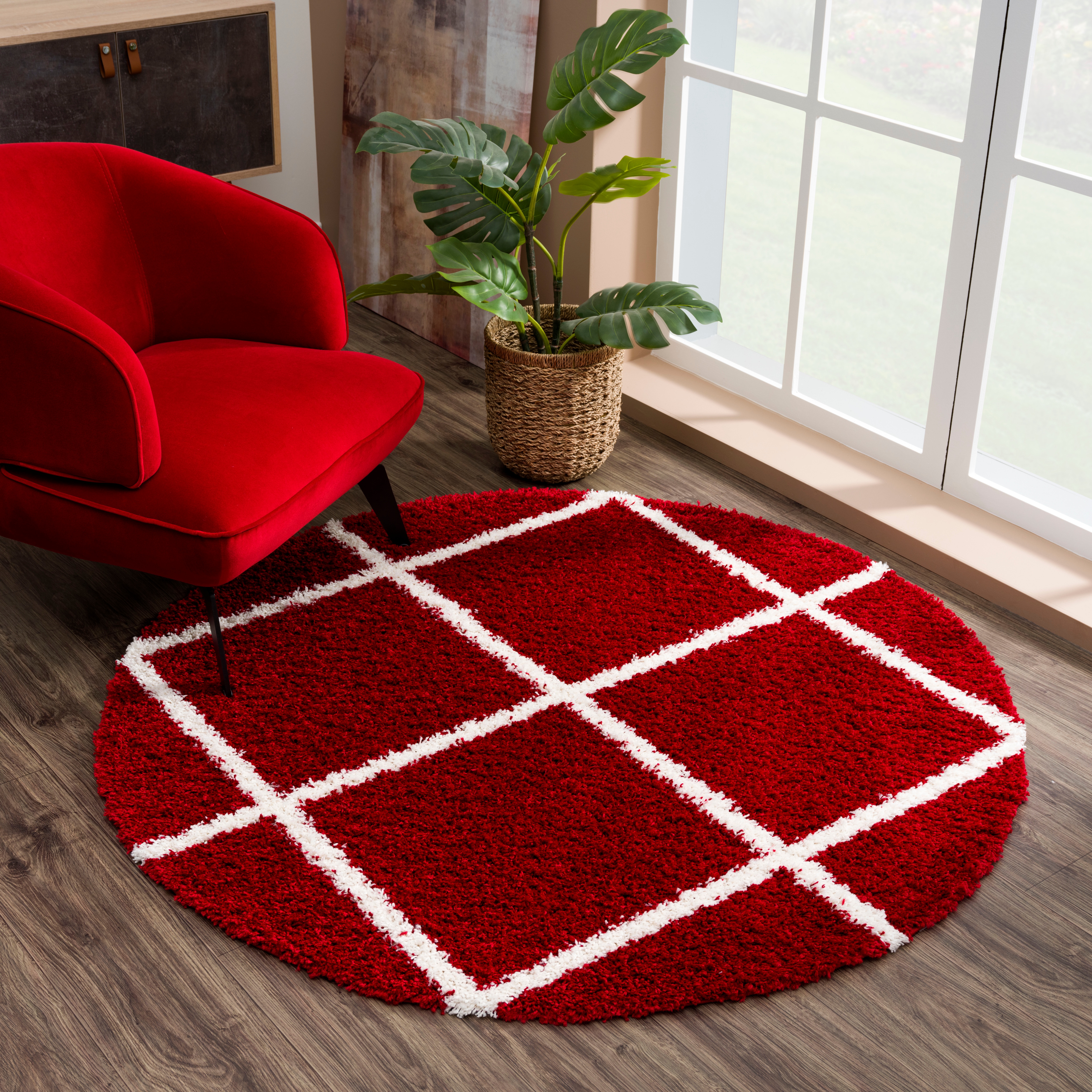 Hochflor-Teppich SANAT "Madrid", rot, H:30mm Ø:80cm, Kunstfaser, Teppiche, Wohnzimmer, Langflor, Shaggy Teppich Image