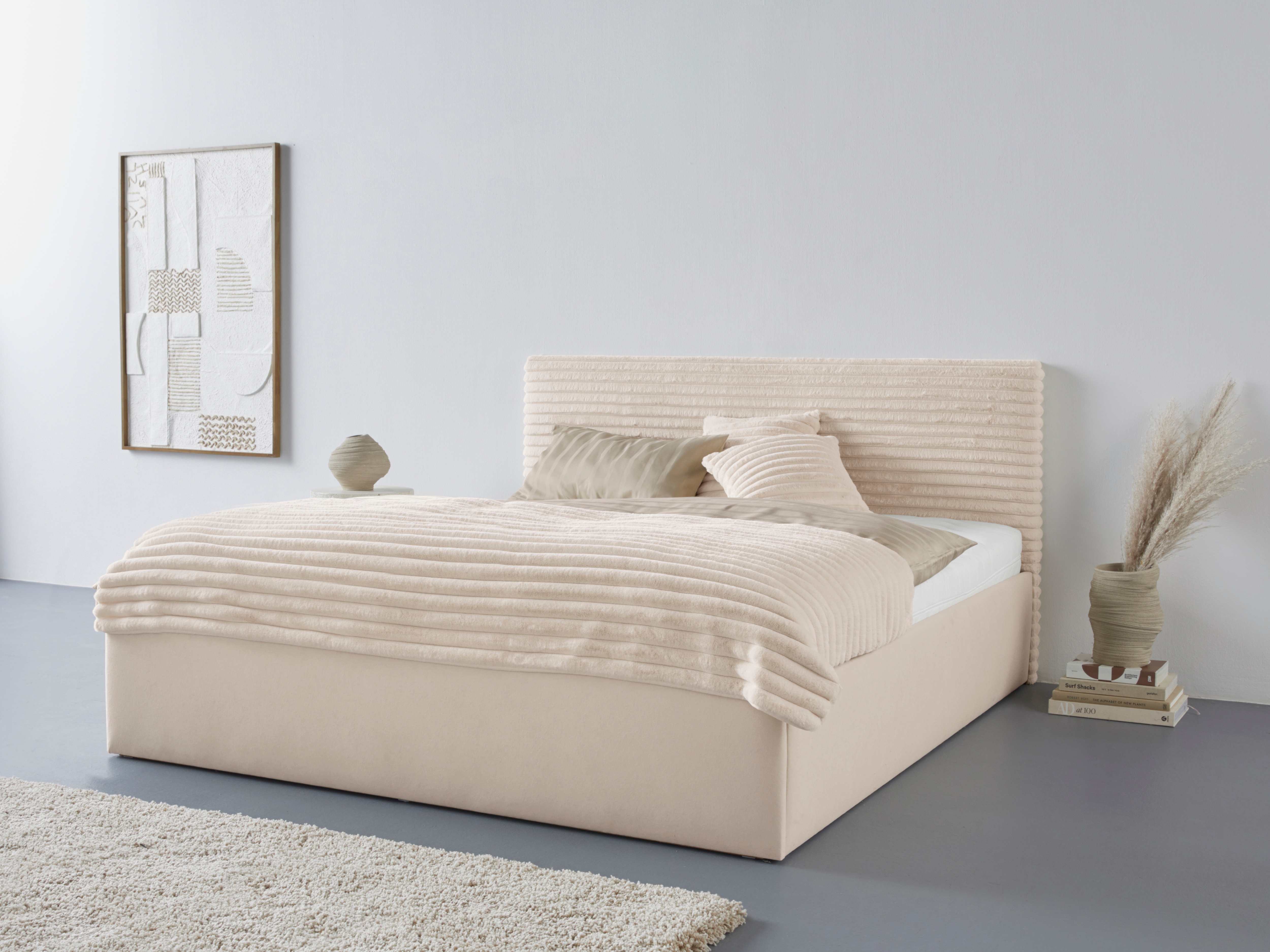 Polsterbett "Vita", beige (hell, beige), L:210cm, Bezug: 100% Polyester, Polsterung: Polsterwatte, Material, Gestell: gepolsterter Holzwerkstoff, WESTFALIA SCHLAFKOMFORT, Betten, auch mit Stauraum erhältlich, inkl. Kopfteilverstellung Image