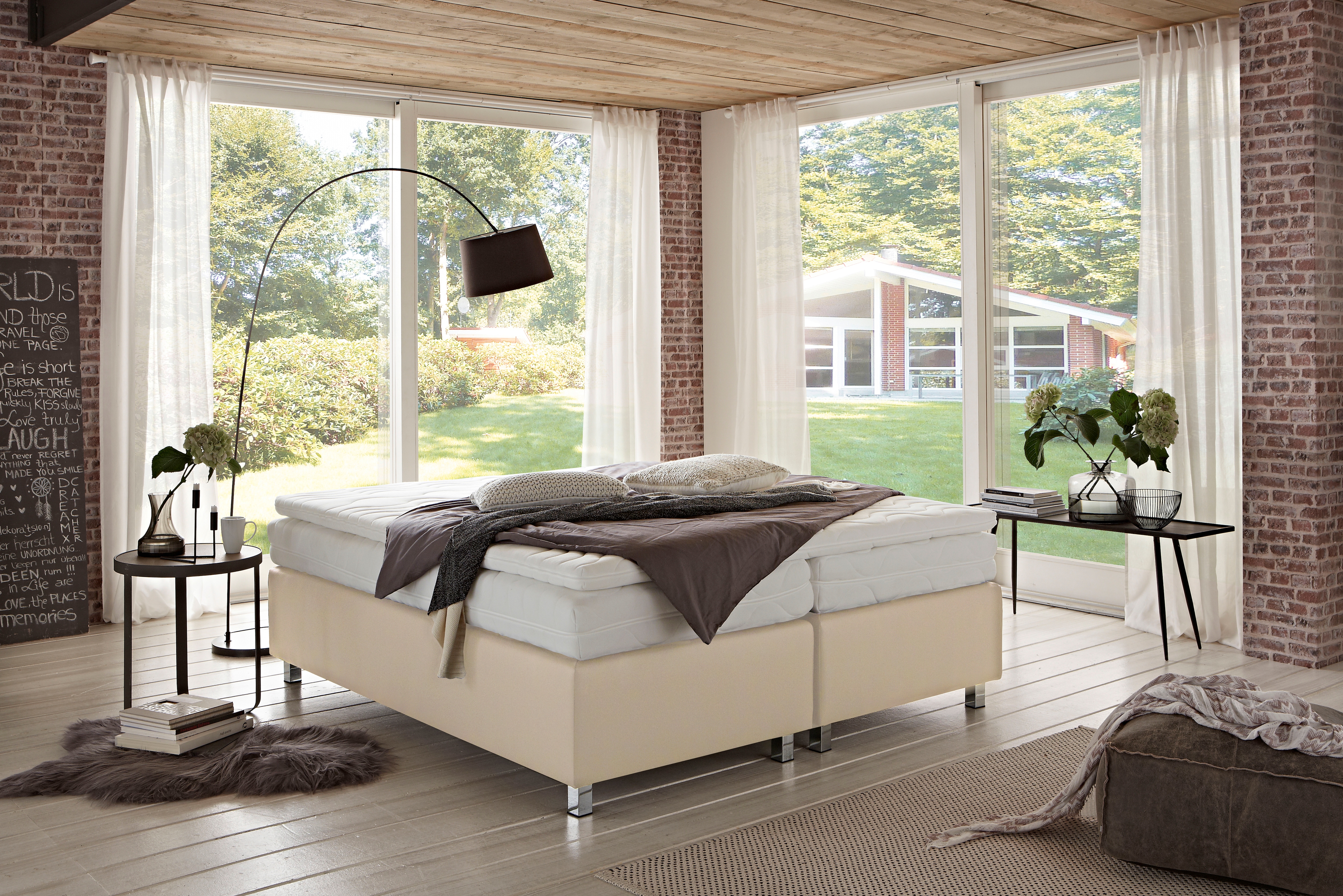 Boxspringbett "London", vanille, B:200cm L:200cm, WESTFALIA SCHLAFKOMFORT, Komplettbetten Image