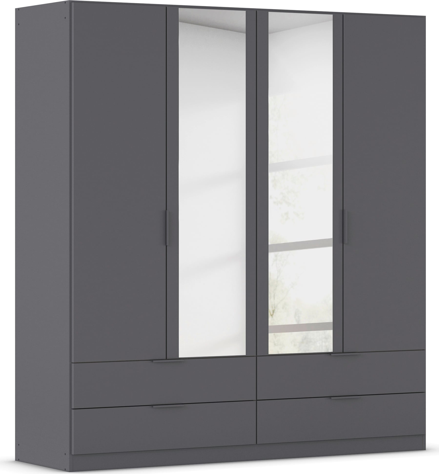 Kleiderschrank RAUCH "Drehtürenschrank Schrank Garderobe Ankleide Schlafzimmer LAGOA", graumetallic, B:181cm H:197cm T:54cm, Holzwerkstoff, Schränke, geräumige Schubladen, 3 Breiten, optional mit Aufsatz MADE IN GERMANY Image