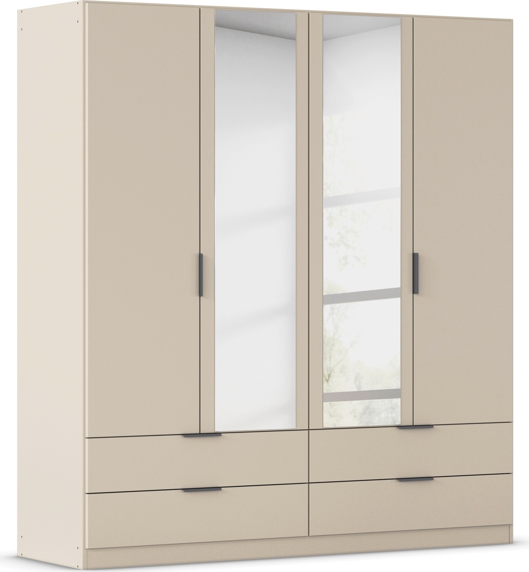 Kleiderschrank RAUCH "Drehtürenschrank Schrank Garderobe Ankleide Schlafzimmer LAGOA", beige (champagner), B:181cm H:197cm T:54cm, Holzwerkstoff, Schränke, geräumige Schubladen, 3 Breiten, optional mit Aufsatz MADE IN GERMANY Image