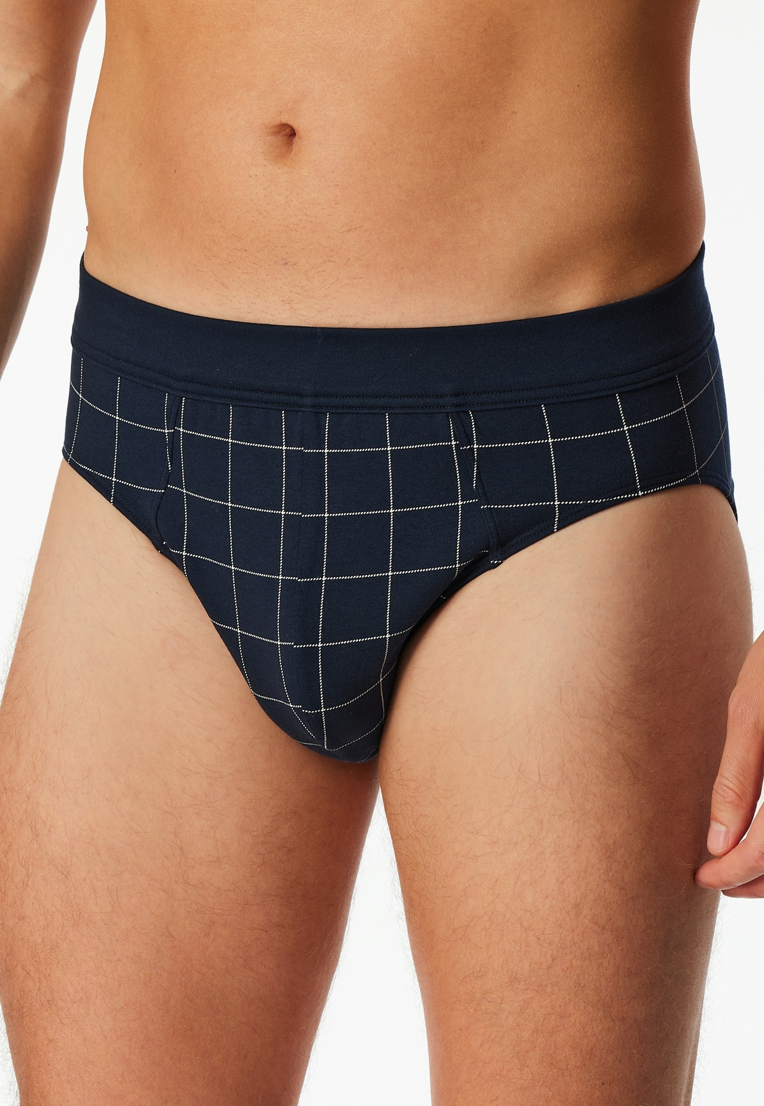 Minislip SCHIESSER "Fine Interlock", Herren, Gr. 6, blau (804, blau), Interlock, Obermaterial: 95% Baumwolle, 5% Elasthan, körpernah, Unterhosen, kariert, ohne Eingriff, softer Bund Image