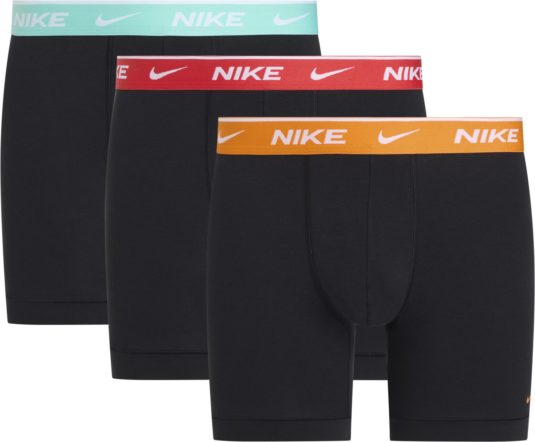 Boxershorts NIKE UNDERWEAR "BOXER BRIEF 3PK", Herren, Gr. L, blk bri crmic, lt crmsn, blchd turqui, Jersey, Obermaterial: 95% Baumwolle, 3% sonstige Fasern, 2% Elasthan, kontrastfarbene Details, unifarben, körpernah, Unterhosen, mit NIKE... Image