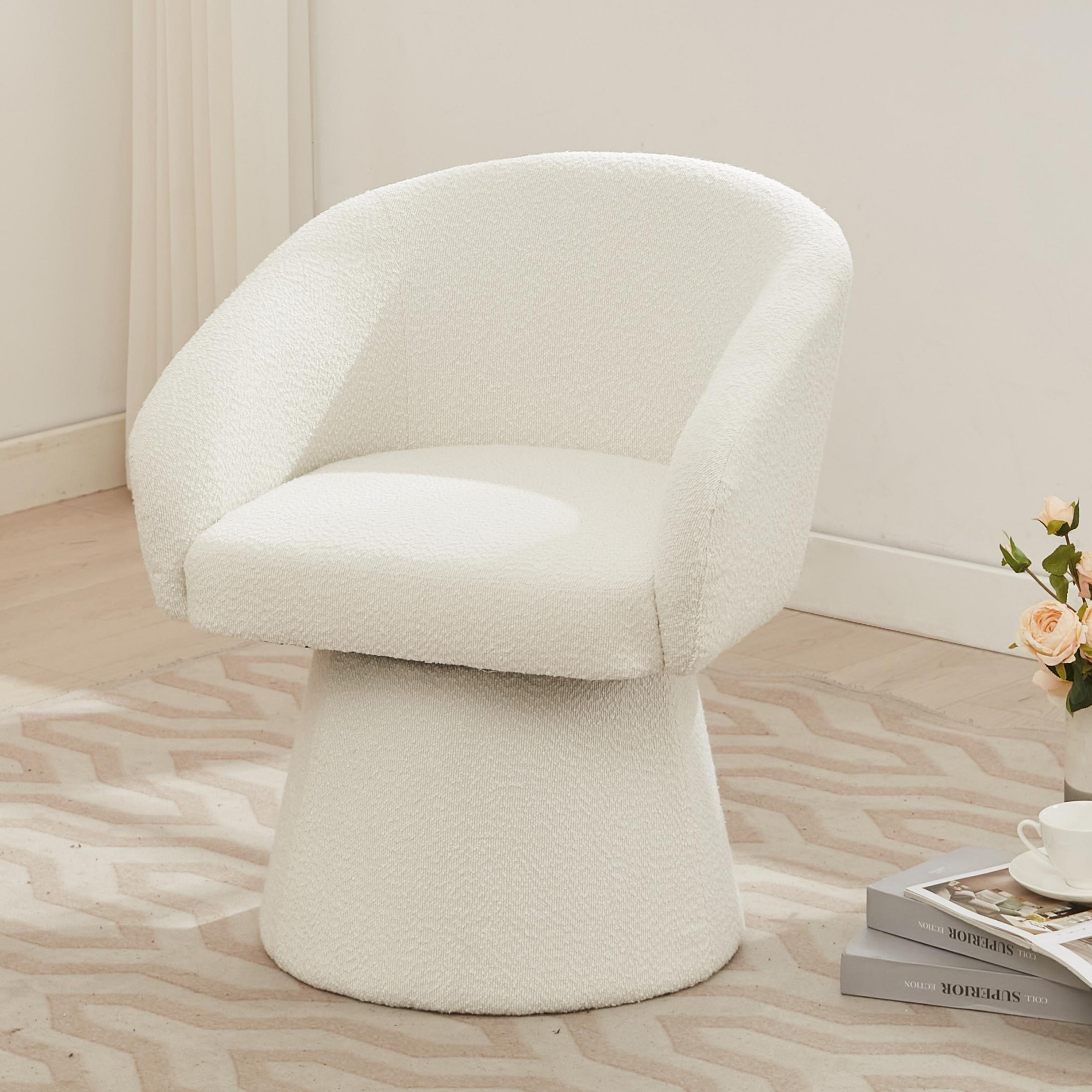 Swivel Barrel Accent Chairs Curved Back Armchair Fabric Lounge Sofa