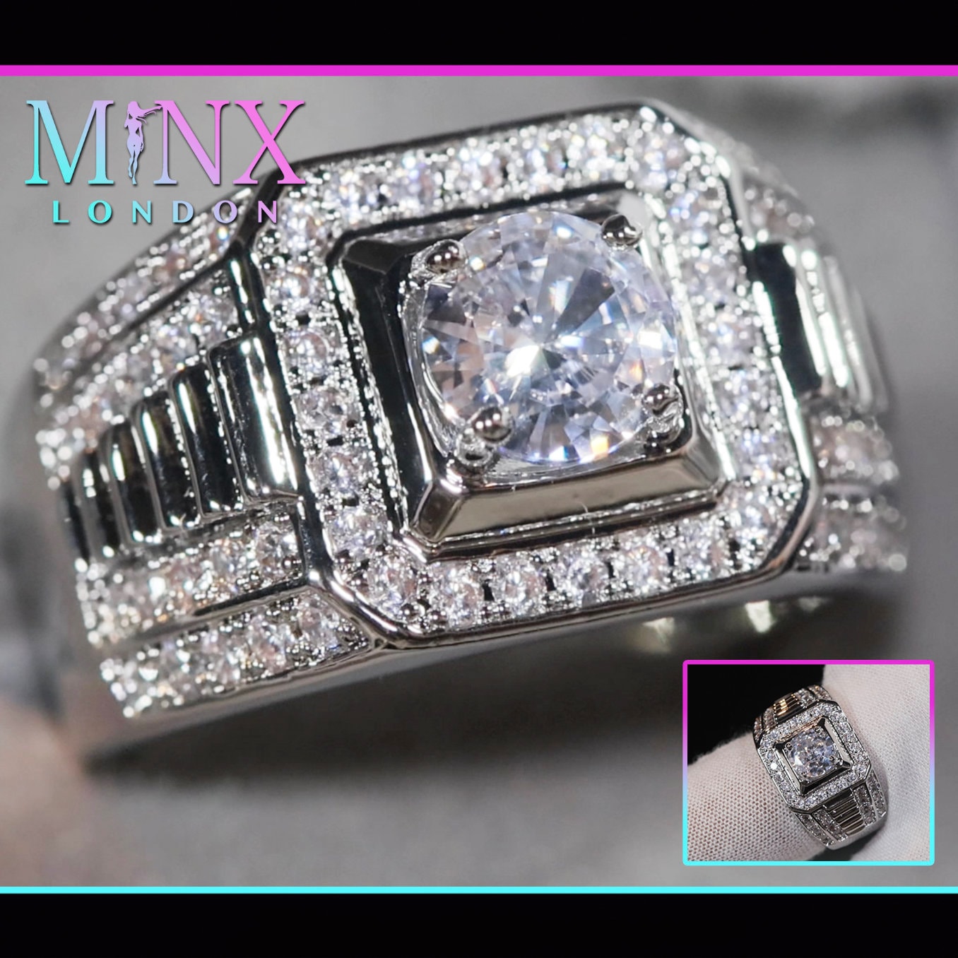 Gefroren Ring | Herren Iced Out Ringe | Ring Iced Out Damen | Iced Out Ringe | Herrenring silber | Herren Ring Iced Out Pinky | Ehering