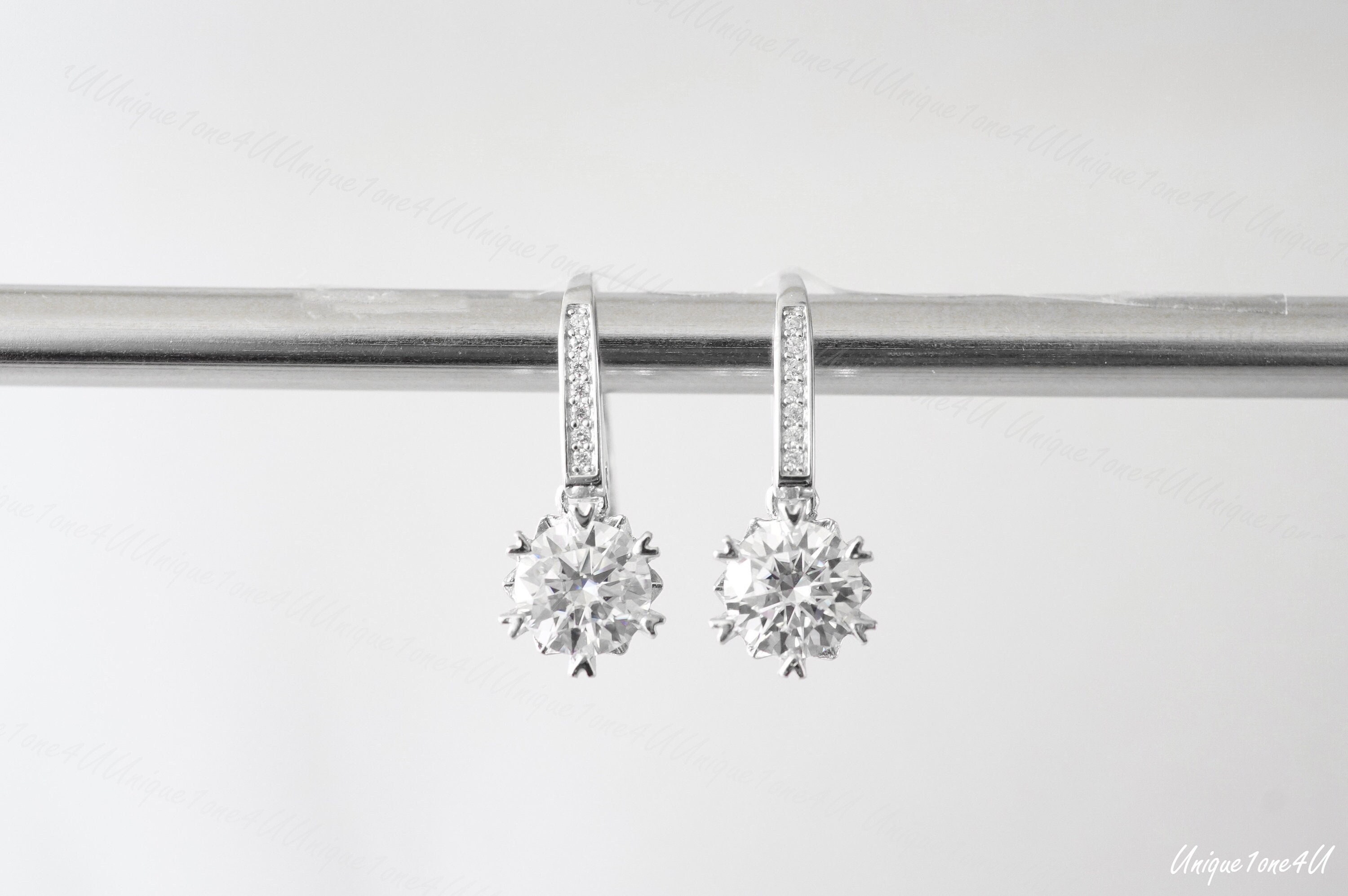 Wunderschöne Moissanit Ohrhänger | 1ct + 1ct / 0,5 + 0,5 2ct + 2ct D Farbe Sterling Silber und Platin Gruppe Metall Multi-Layer Überzug