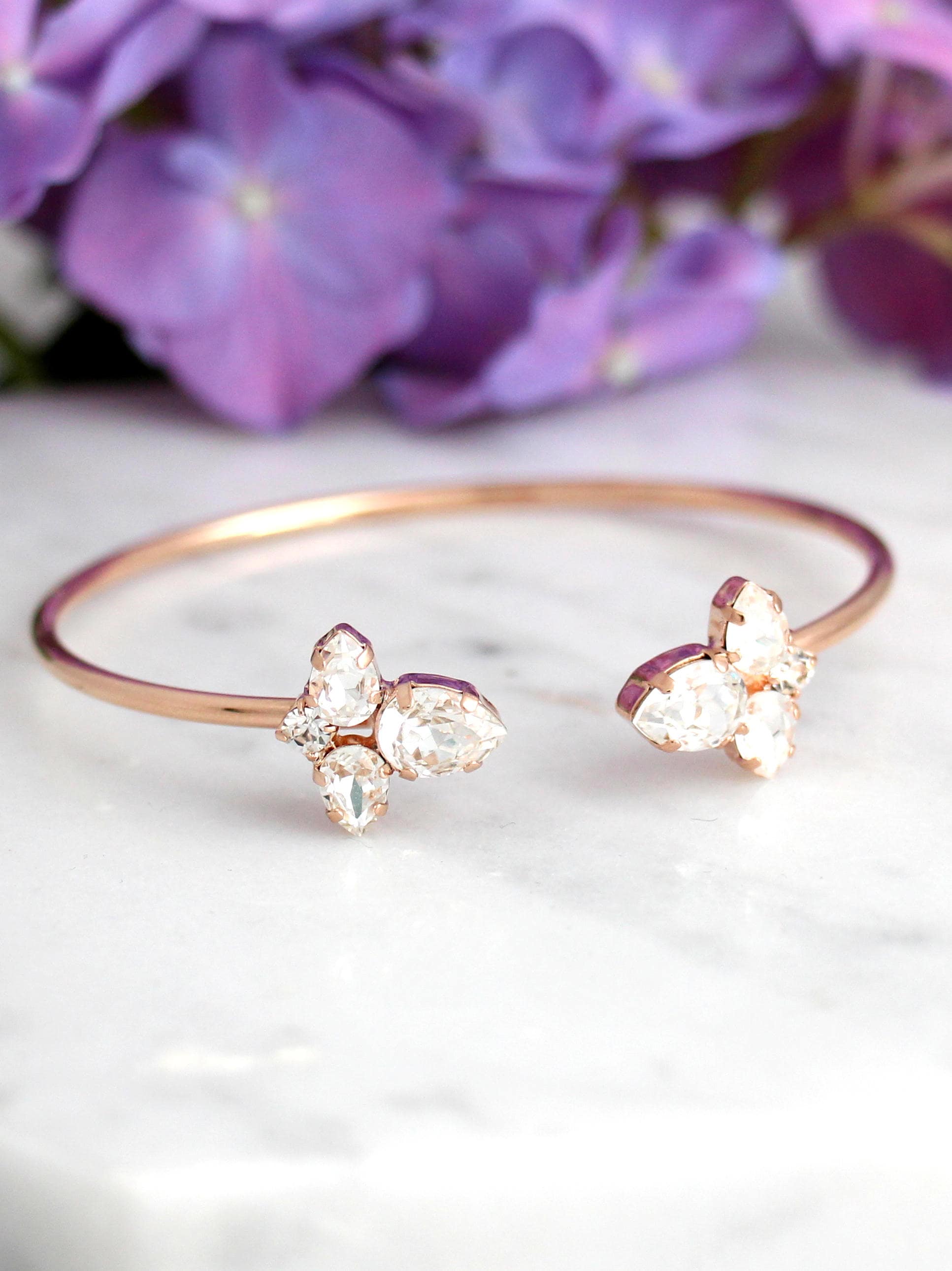 Braut Kristall Armband, Braut Rose Gold Armband, Braut Manschette Armband, Brautjungfern Schmuck, Manschette Armband, offene Manschette Kristall Armba