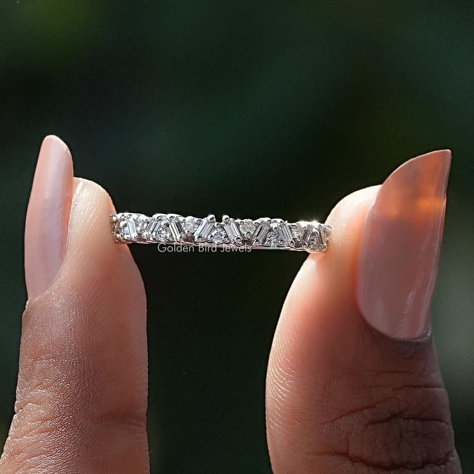 Moissanite Band / Baguette und rund Moissanite Trauring / Farbloser Moissanite Heiratsring / Halbe Eternity Moissanite Brautring
