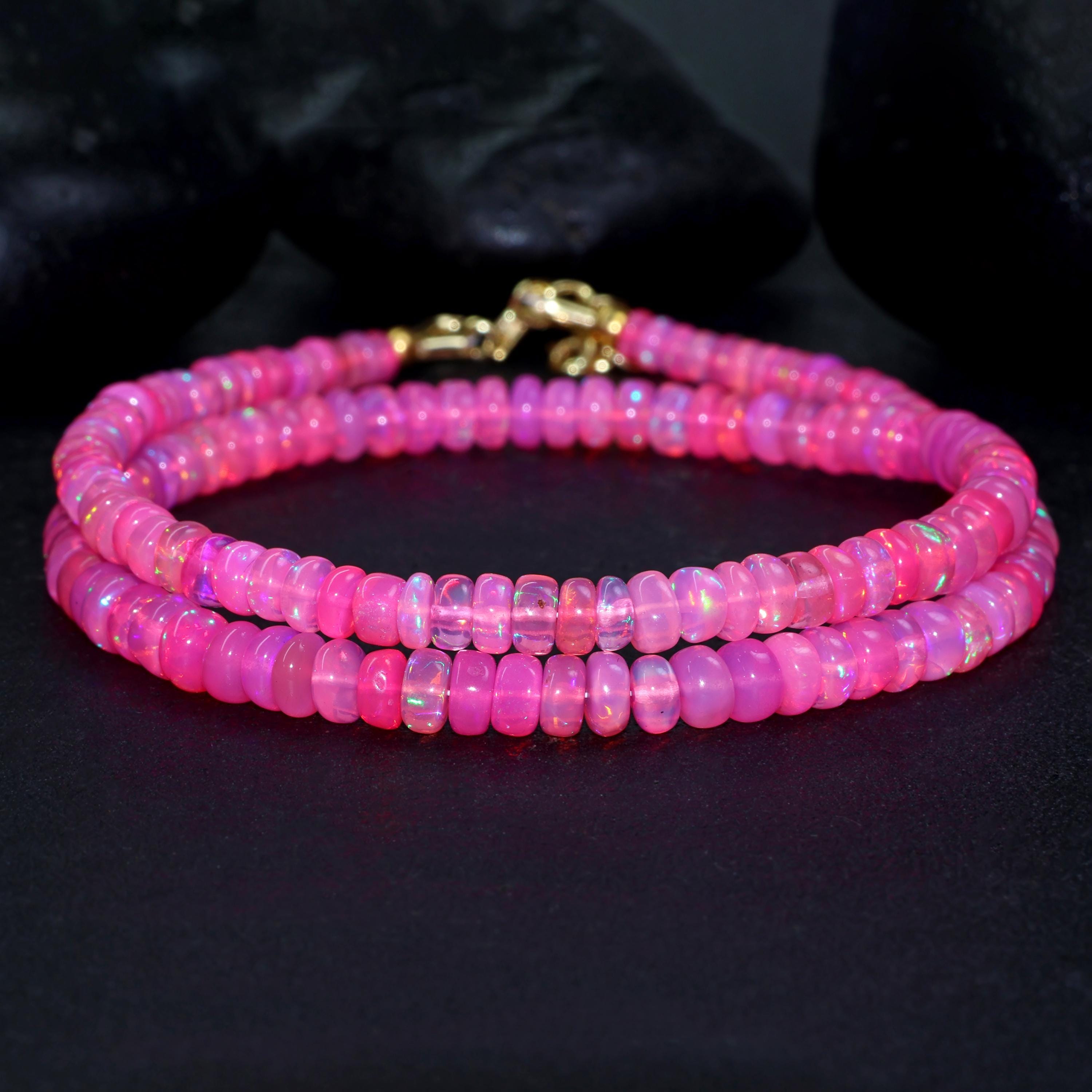 Natürliche rosa Feuer Feuer Opal Perlen Halskette für Frauen Vintage Feuer Opal Schmuck, Oktober Geburtsstein, AAA äthiopische Opal Perlen Halskette