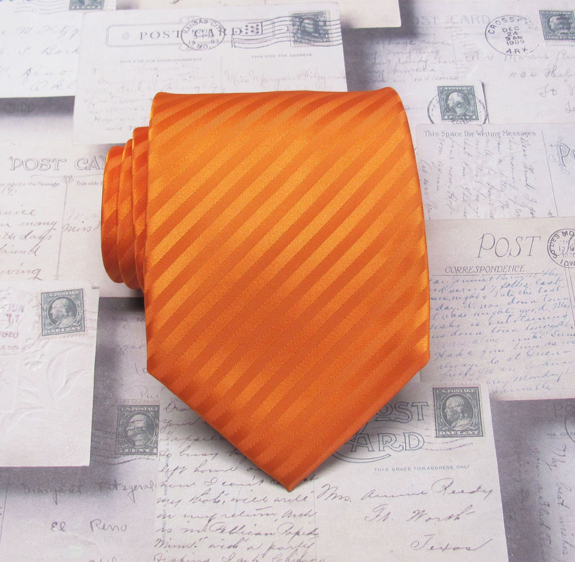 Herrenkrawatte Orange Tonale Streifen Herren Krawatte Mit Passenden Einstecktuch Option