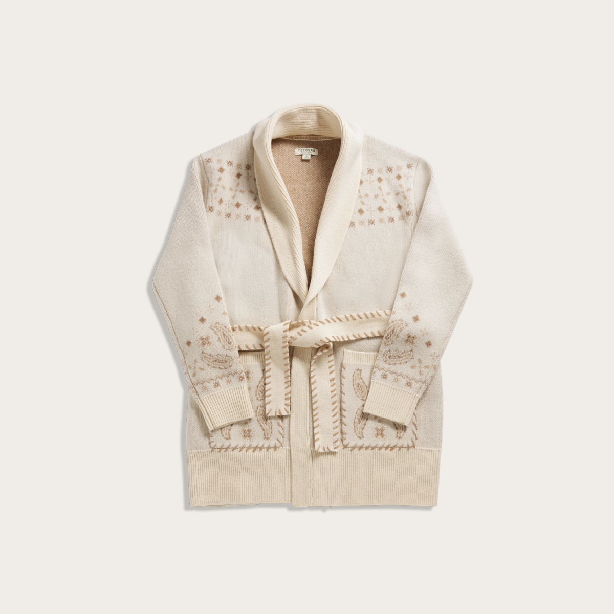 Tecovas Women's Shawl Collar Wrap Sweater, Cream/Tan, Wool, Size XL