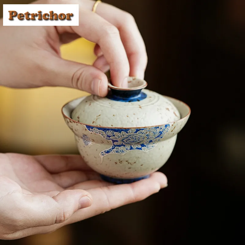 65ML Blue Peony Gaiwan Luxury Tea Tureen Household Tea Bowl With Lid Kit Tea Brewing Cover Bowl Drinkware Ornaments Collection