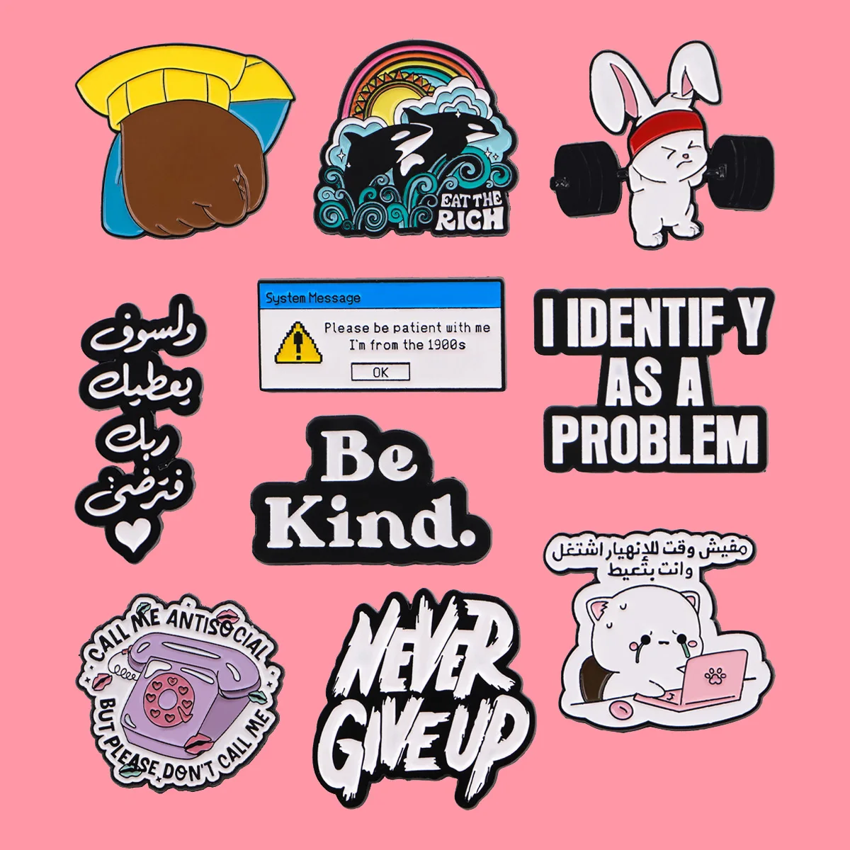 Lustige Cartoon Zitate Emaille Pins Tiere Katze Kaninchen Brosche Abzeichen auf Rucksack Anstecknadel Kostüm Zubehör Modeschmuck Geschenke Image