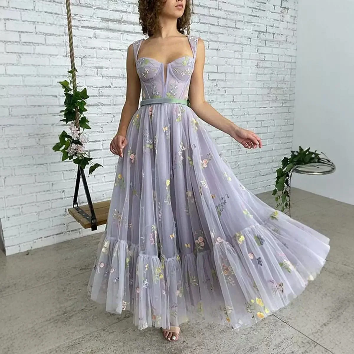 Amerikanische Europäische Neue Mode 2025, Frauen Ärmellose Hosenträger Sexy Elegante Mesh Zeremonielle Kleider für Party Weibliche Kleidung Image