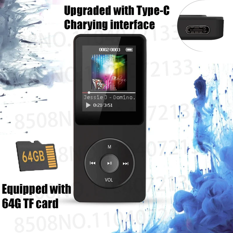 Lecteur MP3 type-c Portable Walkmen Bluetooth 5.4 Compatible E-books enregistrement sport FM Radio lecteur de musique avec carte TF 32G/64G