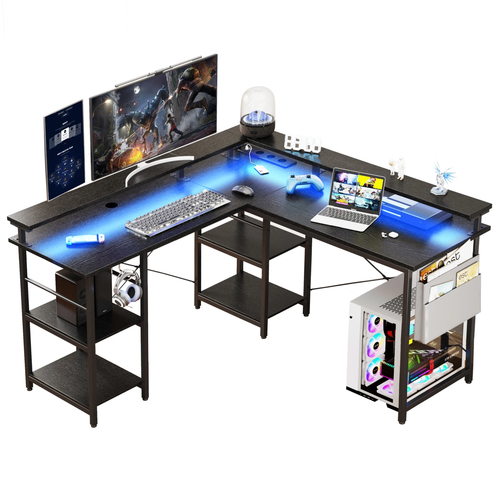 Moderner L-Schreibtisch, 2 in 1 Umwandelbar, 140/230cm, mit ergonomischer Monitortisch-Aufsatz, Power Hub, Gaming-Tisch Image