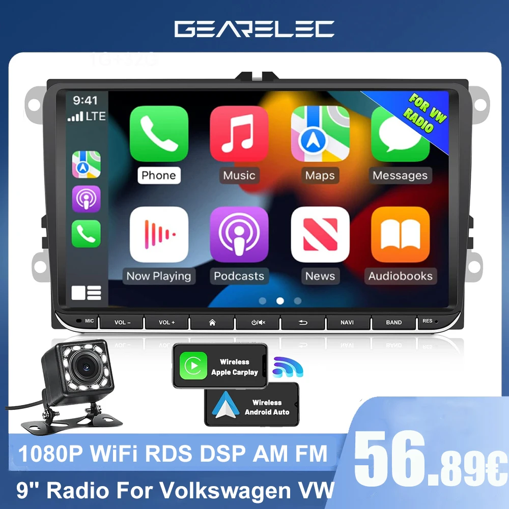 9 "Android 13 Autoradio GPS Navigation für Volkswagen VW Golf Polo Passat Tiguan Jetta Auto Stereo Carplay Android Auto FM Radio Image