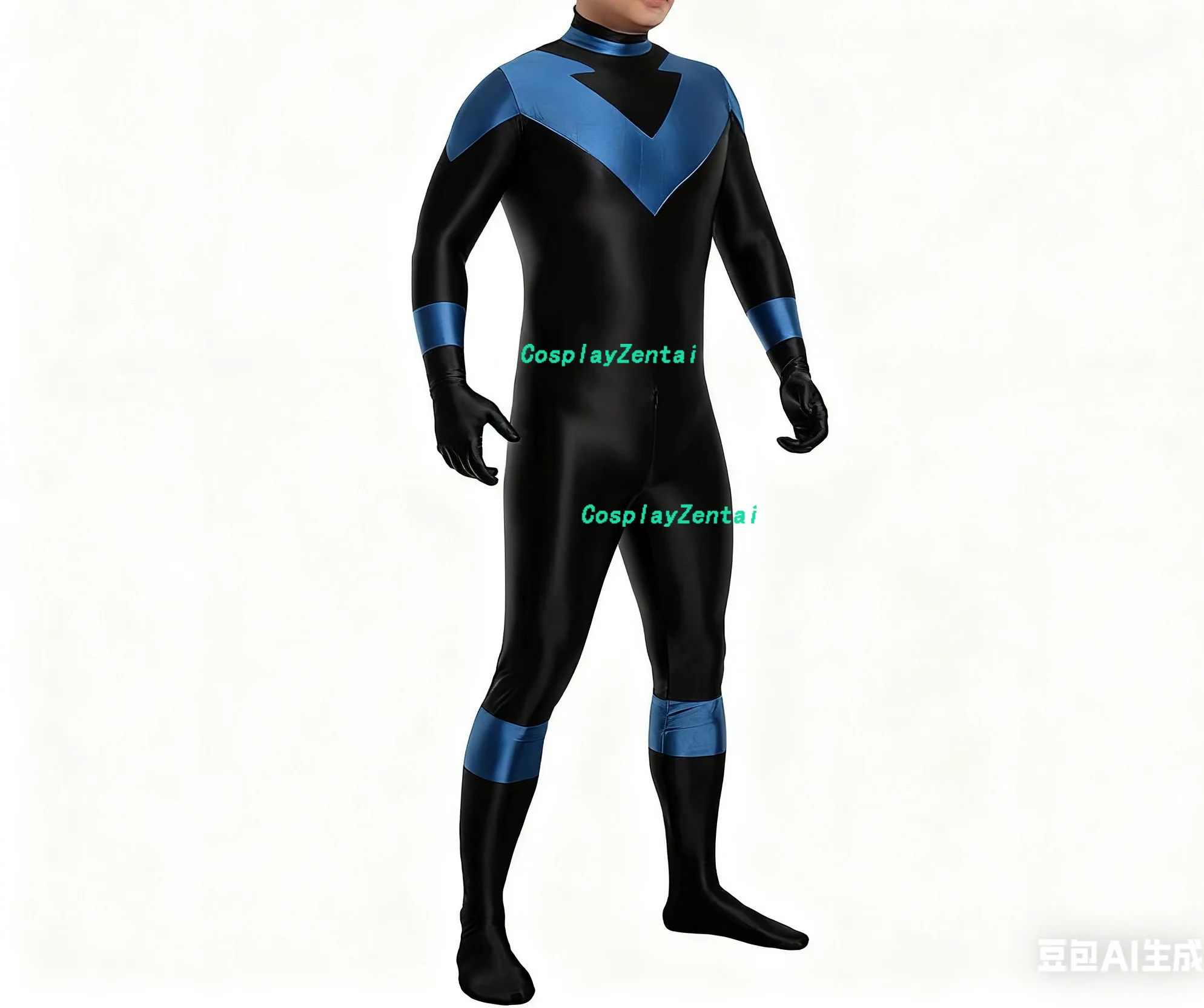 Nightwing Cosplay Halloween-Kostüme, glänzend, glatt, für Erwachsene, hochwertige Spandex-Zentai-Bodys, Cosplay-Kostüm für Damen/Herren, Zentai Image