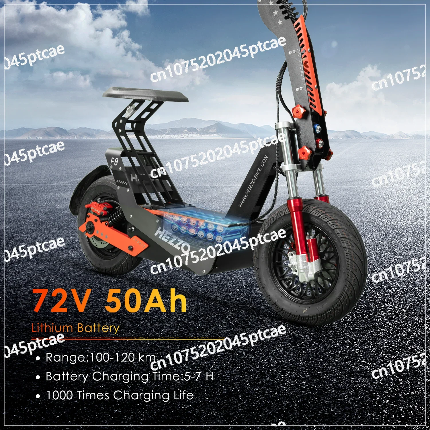 72V 10Kw 100Km/h 50Ah 150Km 16-Zoll-Offroad-Scooter faltbar mit Sitz F8 Elektroroller Image