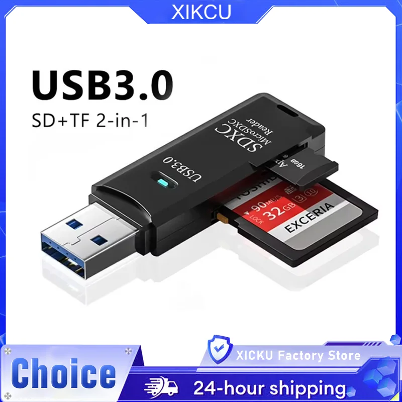 2-in-1 USB 3.0 2.0 Kartenleser Micro SD TF Speicherkartenleser USB-Flash-Laufwerk Kartenleser Adapter für PC Laptops Zubehör Image