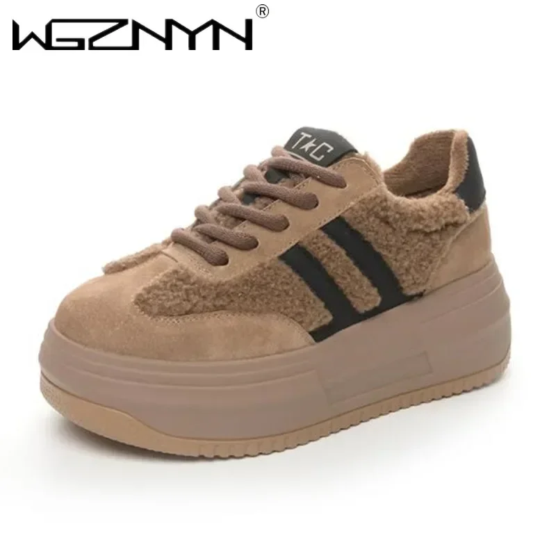 NEUE 6CM Rosa Natürliche Echte Leder Mode Atmungsaktive Casual Frauen Schuhe Plattform Warme Plüsch Winter Herbst Bequeme Ankle Booties