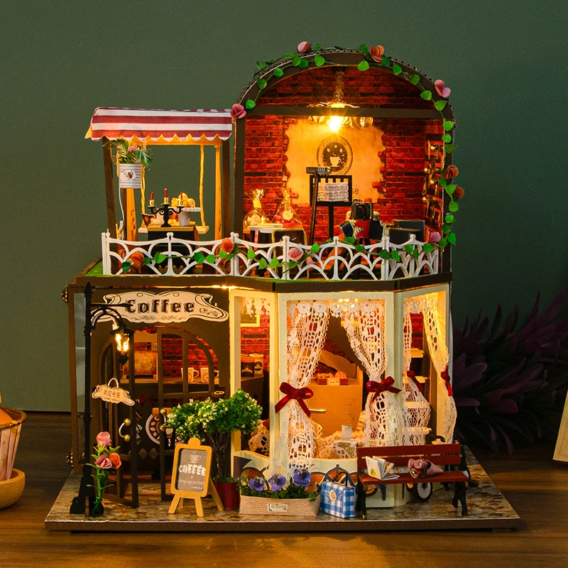 DIY Holz Miniatur Puppenhaus 3D Puzzle Gebäude Modell Kit Spielzeug Hause Mit Möbel Holz Handwerk Puppenhaus Für Weihnachten Geschenk