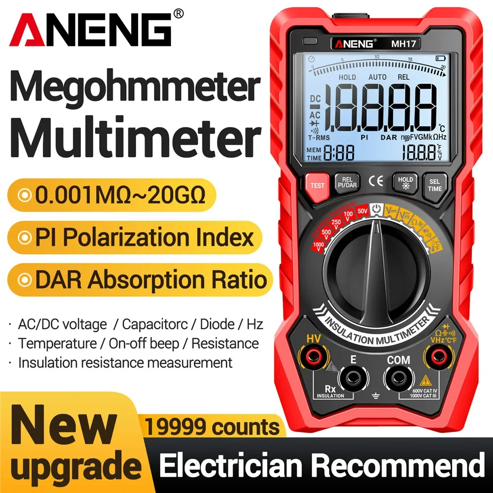 Isolationswiderstand 2in1 Digitalmultimeter Wiederaufladbar True RMS 19999 Zählt MH17 AC/DC Spannung Kapazität Tester Werkzeuge Image