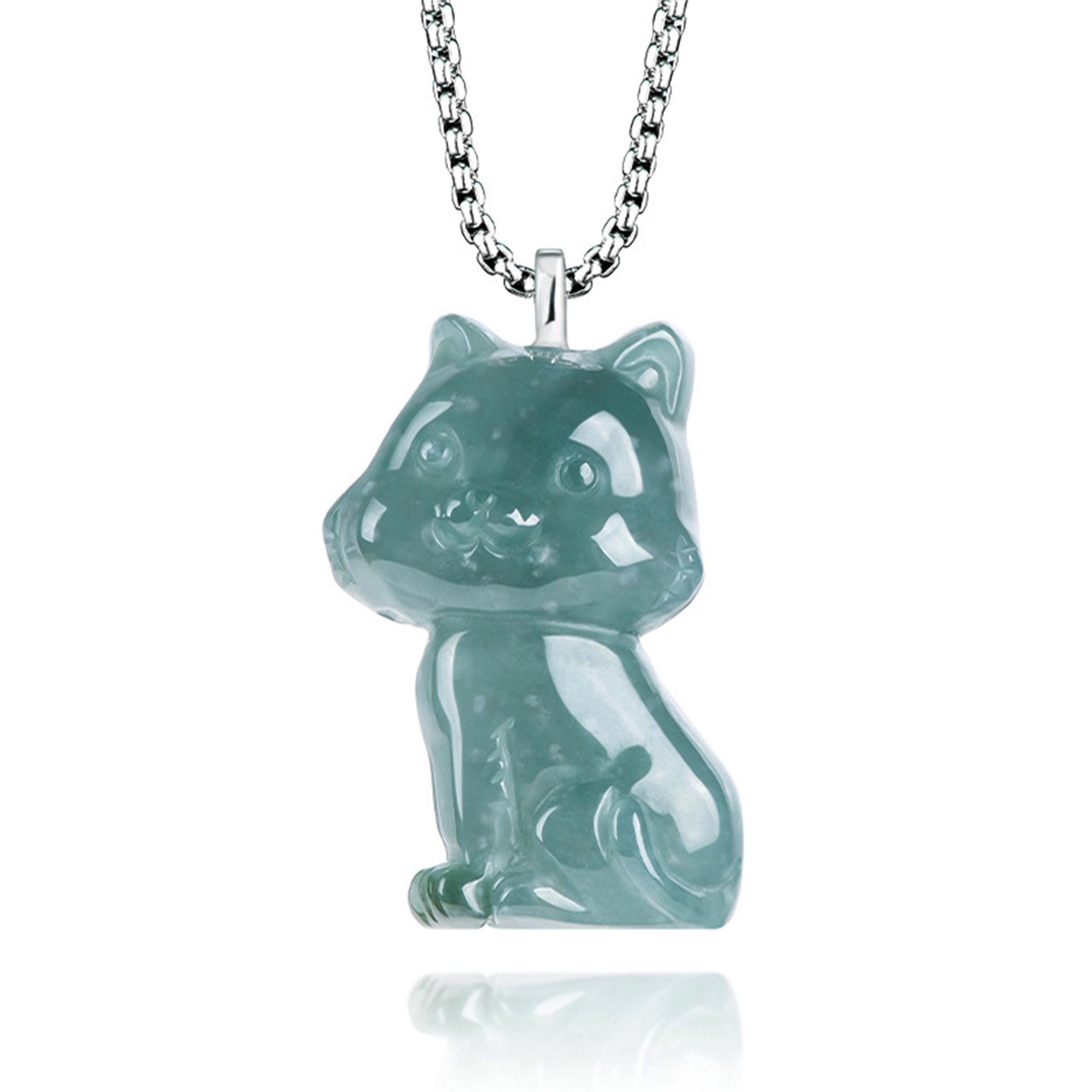 DDP / Ciondolo 3D a forma di gatto in giadeite guatemalteca blu ghiaccio naturale non trattata di tipo A, ciondolo sfuso in giadeite guatemalteca blu,