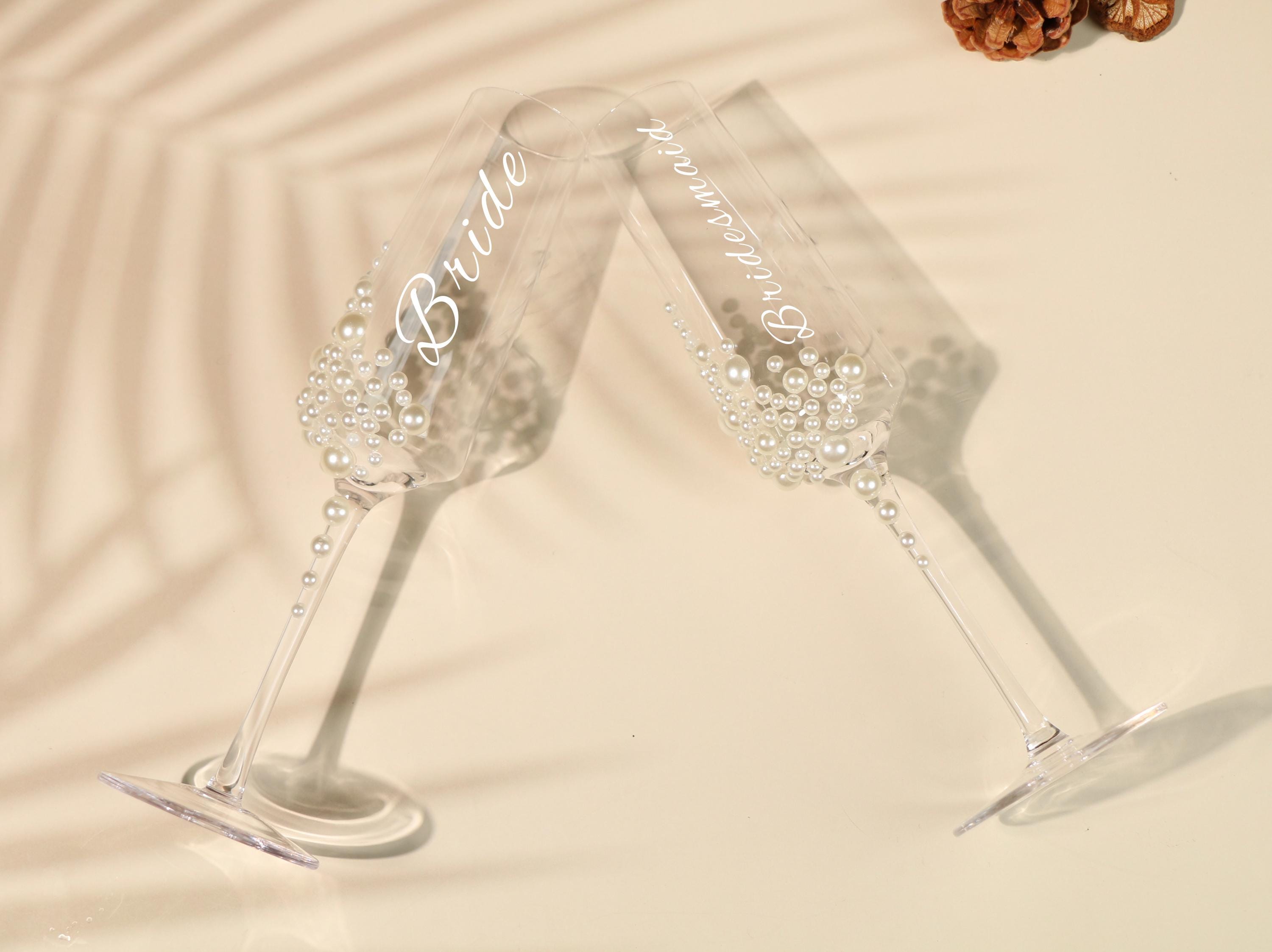 Bicchiere da champagne in perle personalizzato, bomboniera per matrimonio, bicchieri da champagne in perle incisi, regali per damigelle d'onore, perfe