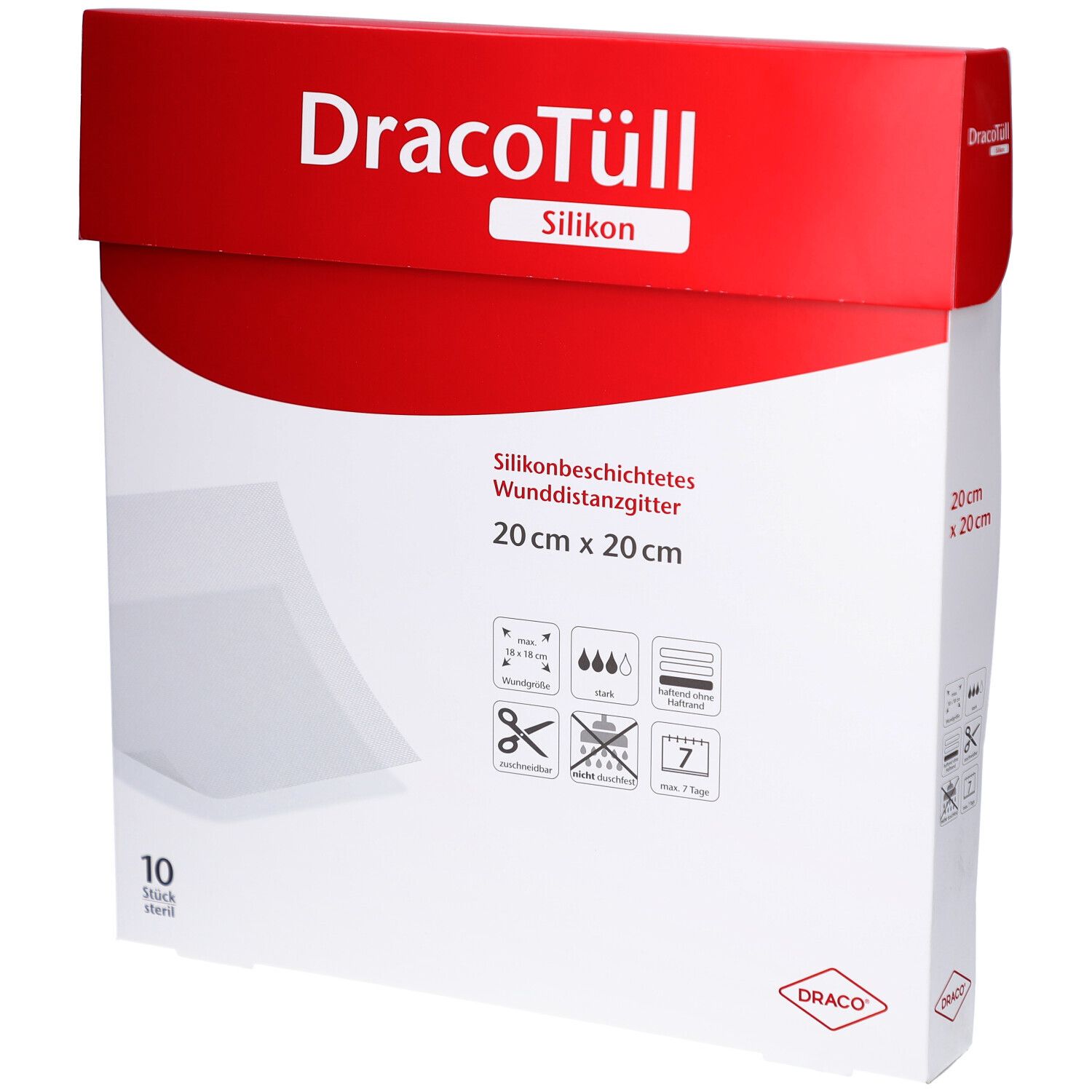 Dracotüll Silik.20x20cm silikonbesch.Wundkont.Aufl 10 St Verband Image