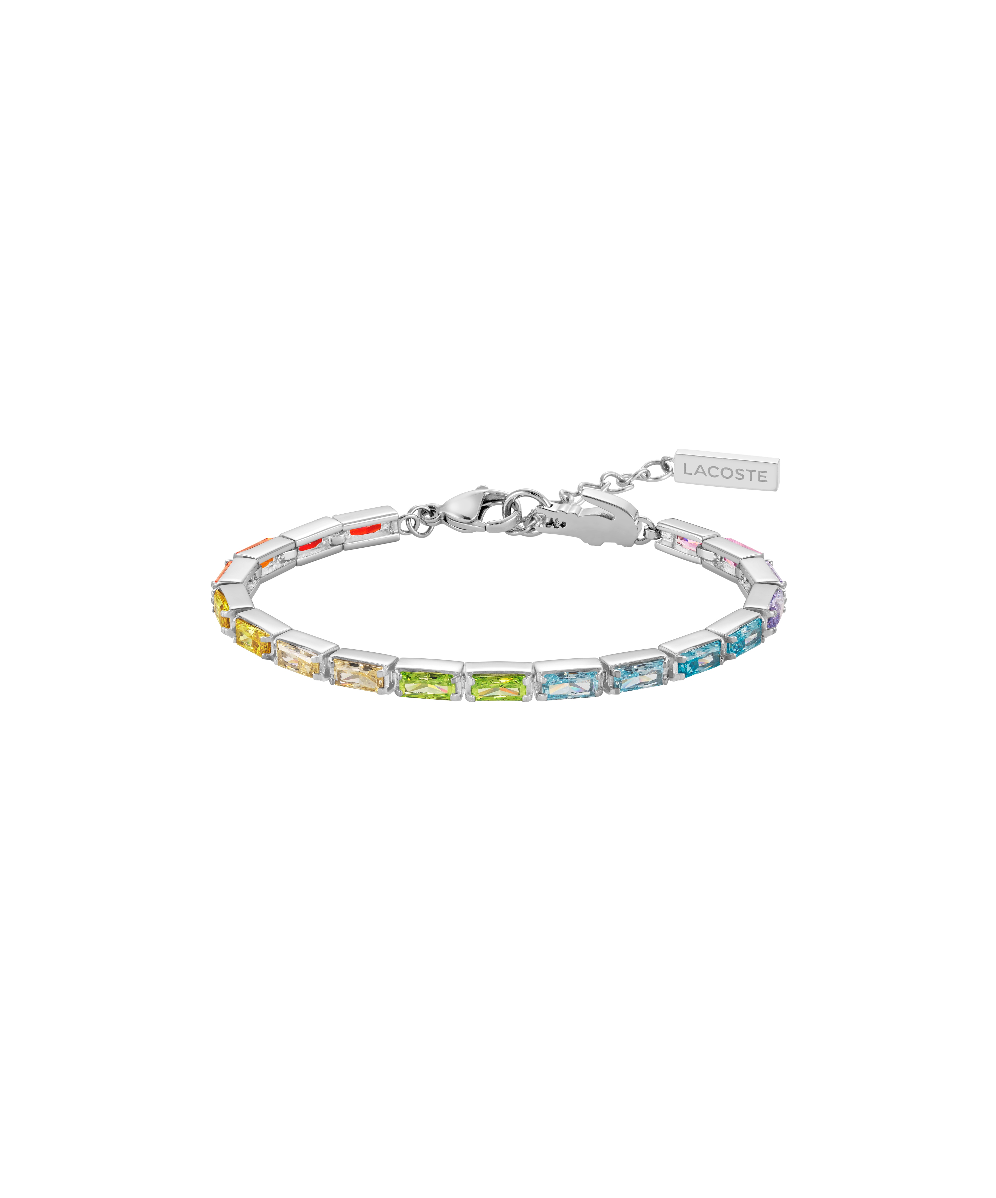Tennisarmband LACOSTE "DUCHESS", edelstahlfarben, rot, orange, gelb, champagner, grün, hellblau, türkis, flieder, rosa, rot, orange, gelb, champagner, grün, hellblau, türkis, flieder, rosa, Armbänder, Damen, 18cm, Edelstahl, mit Preciosa Crystal Image