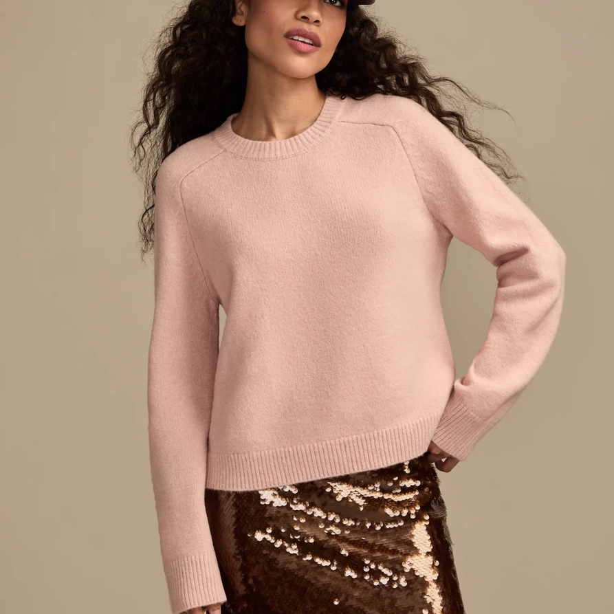 Lucky Brand Cloud Soft Crew Neck Sweater - Women's Clothing Outerwear Tops Sweatshirts Crewneck Hoodies in Rose Smoke, Size L