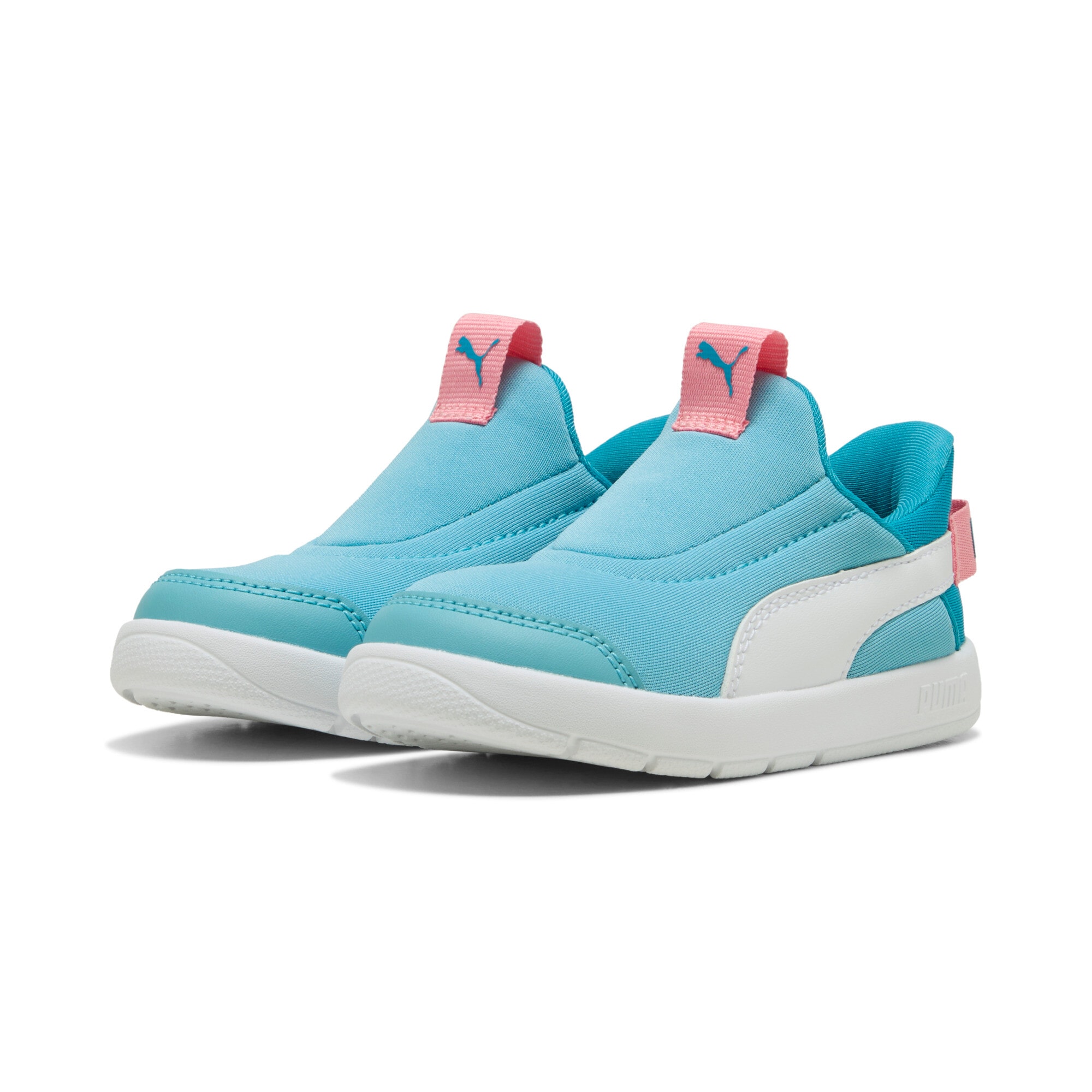 Sneaker PUMA "COURTFLEX V3 SLIPTECH INF", Gr. 22, blau (aqua, puma weiß, pinkscape), Textil, Schuhe, für Kinder Image