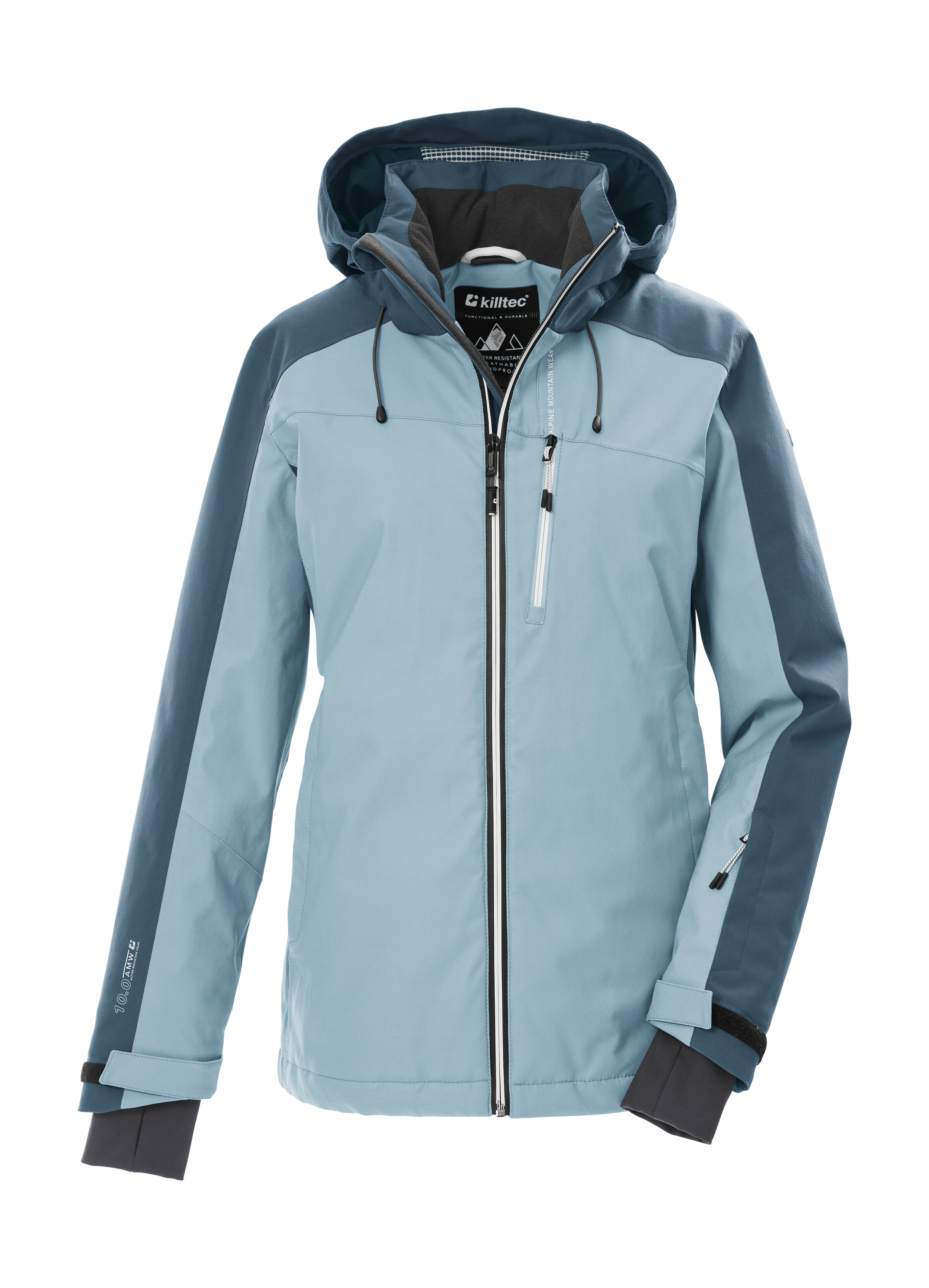 Skijacke KILLTEC "KSW 256 WMN SKI JCKT", Damen, Gr. 36, hellblau, Oberstoff: 100% Polyester, Futter: 100% Polyester, Füllung: 100% Polyester, Jacken, Damenjacke: wasser- und winddicht, atmungsaktiv, verstellbare Kapuze Image