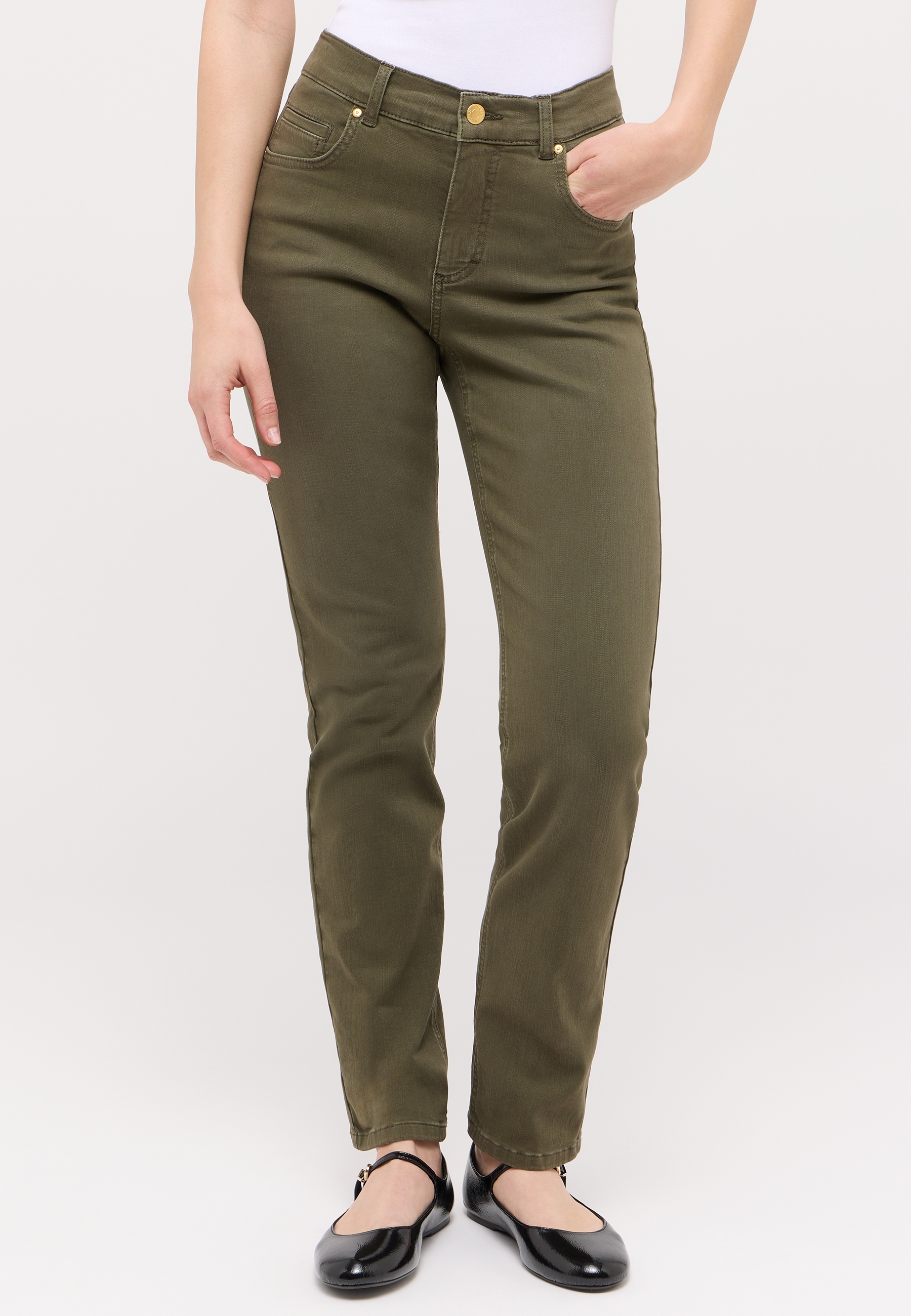 Straight-Jeans ANGELS "CICI", Damen, Gr. 36, Länge 28, grün (khaki used), Denim/Jeans, Obermaterial: 93% Baumwolle, 5% Polyester, 2% Elasthan, straight fit, Jeans Image
