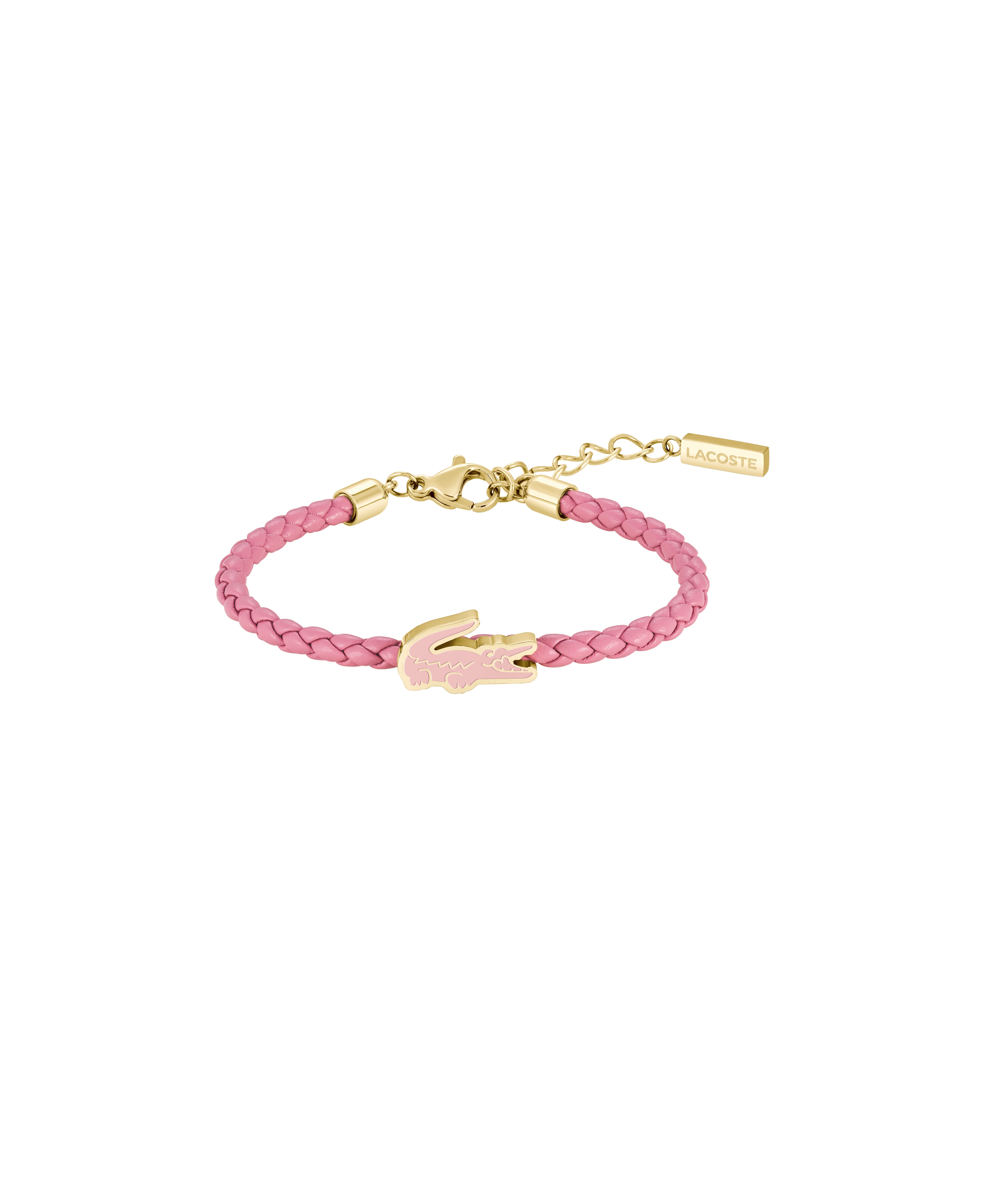 Armband LACOSTE "CUTIE CROC", gelbgoldfarben, rosa, Armbänder, 16cm, Edelstahl Leder, Edelstahl, Leder Image