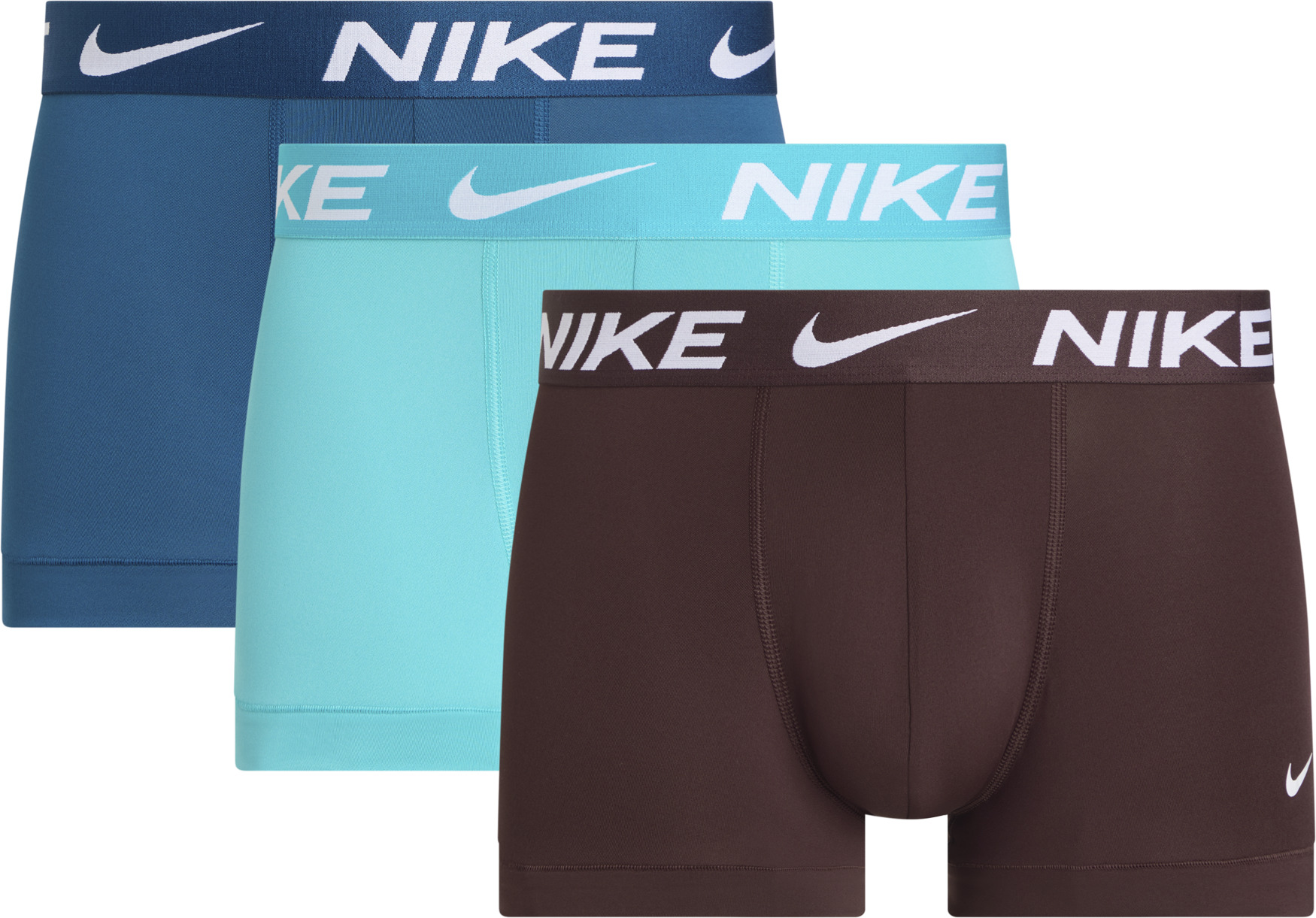 Trunk NIKE UNDERWEAR "TRUNK 3PK", Herren, Gr. XXL, bdy crush, dusty cactus, blau force, Jersey, Obermaterial: 92% Polyester, 8% Elasthan, unifarben, körpernah, Unterhosen, mit NIKE Logo-Elastikbund Image