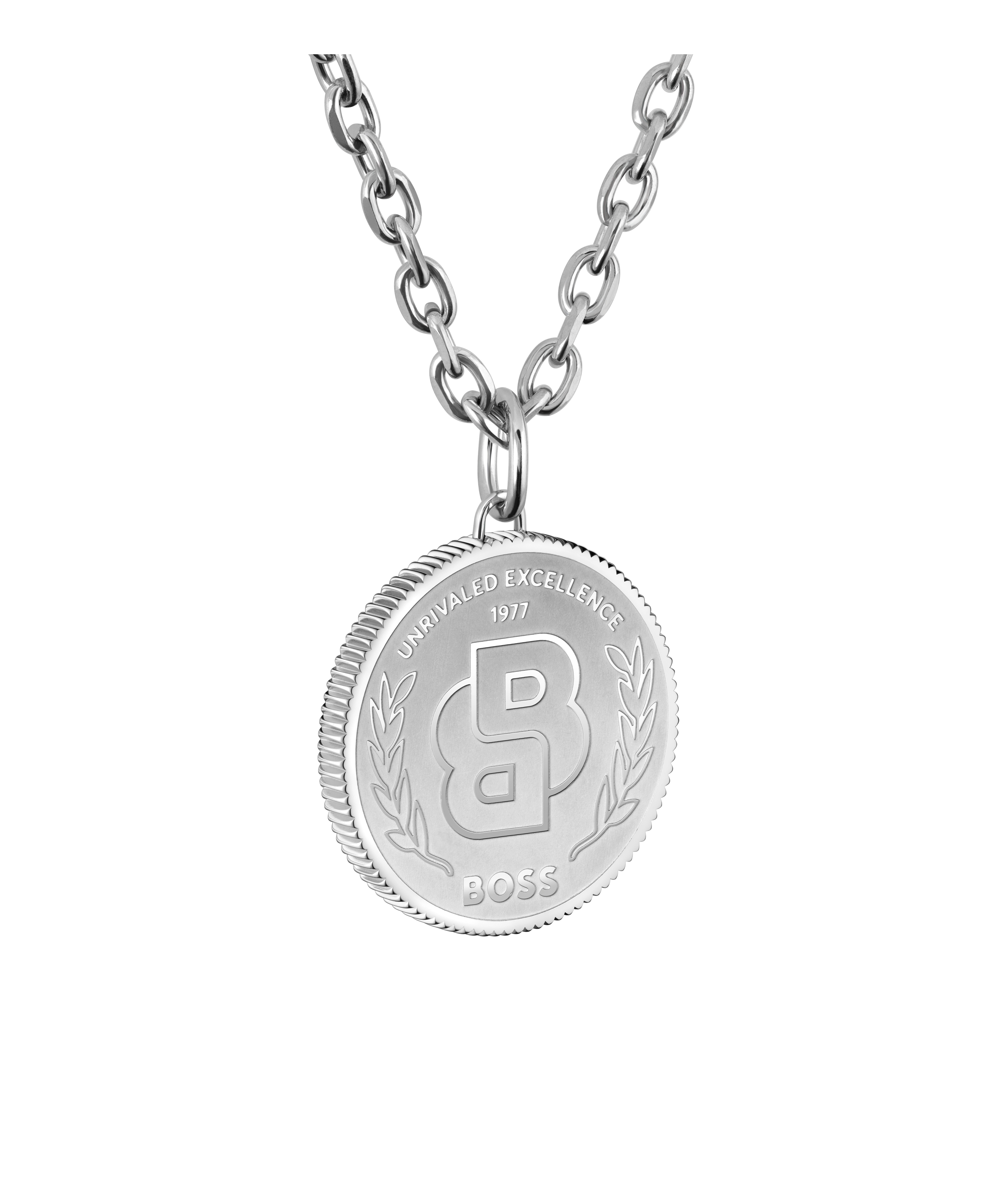 Kette mit Anhänger BOSS "DOUBLE B COIN", edelstahlfarben, Halsketten, Damen, Edelstahl, L: 70 B: 2mm, B:2mm Image