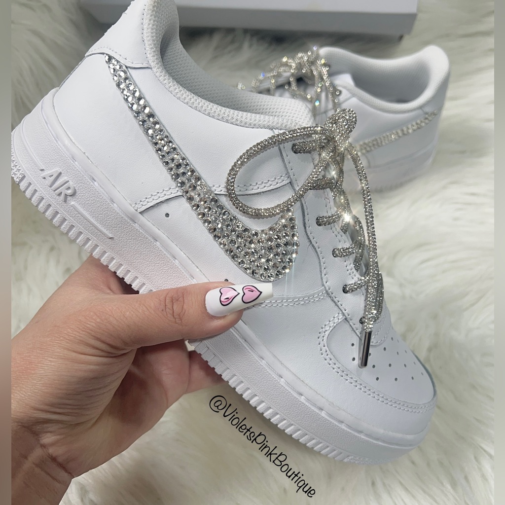 Nike Shoes | Women’s Custom Nike Swarovski Crystal Nike Air Force 1 With Bling Shoe Laces | Color: White | Size: Various