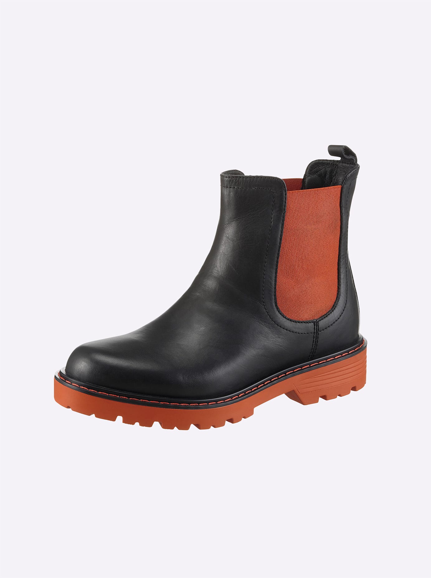 Stiefelette HEINE, Damen, Gr. 36, orange (schwarz, orange), Glattleder, Leder, Rindsleder, Schuhe Stiefelette