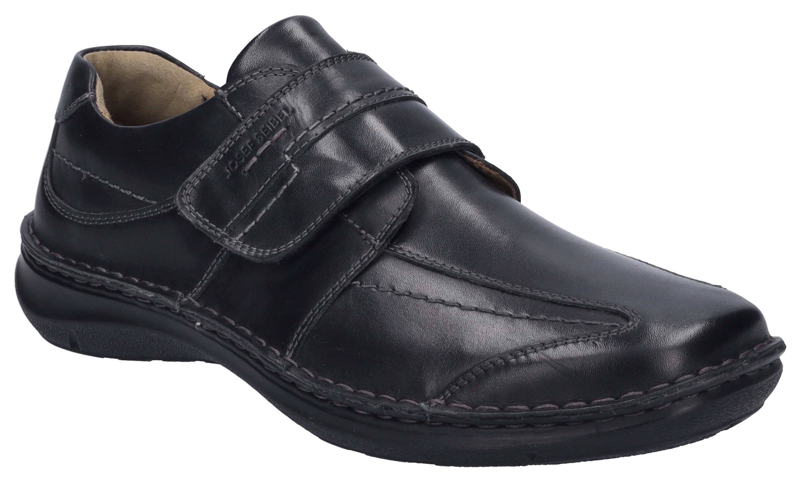 Klettschuh JOSEF SEIBEL "New Anvers 02", Herren, Gr. 50, schwarz, Leder, Schuhe Klettschuh, Klettschuh, Freizeitschuh, Komfortschuh in extraweiter Form